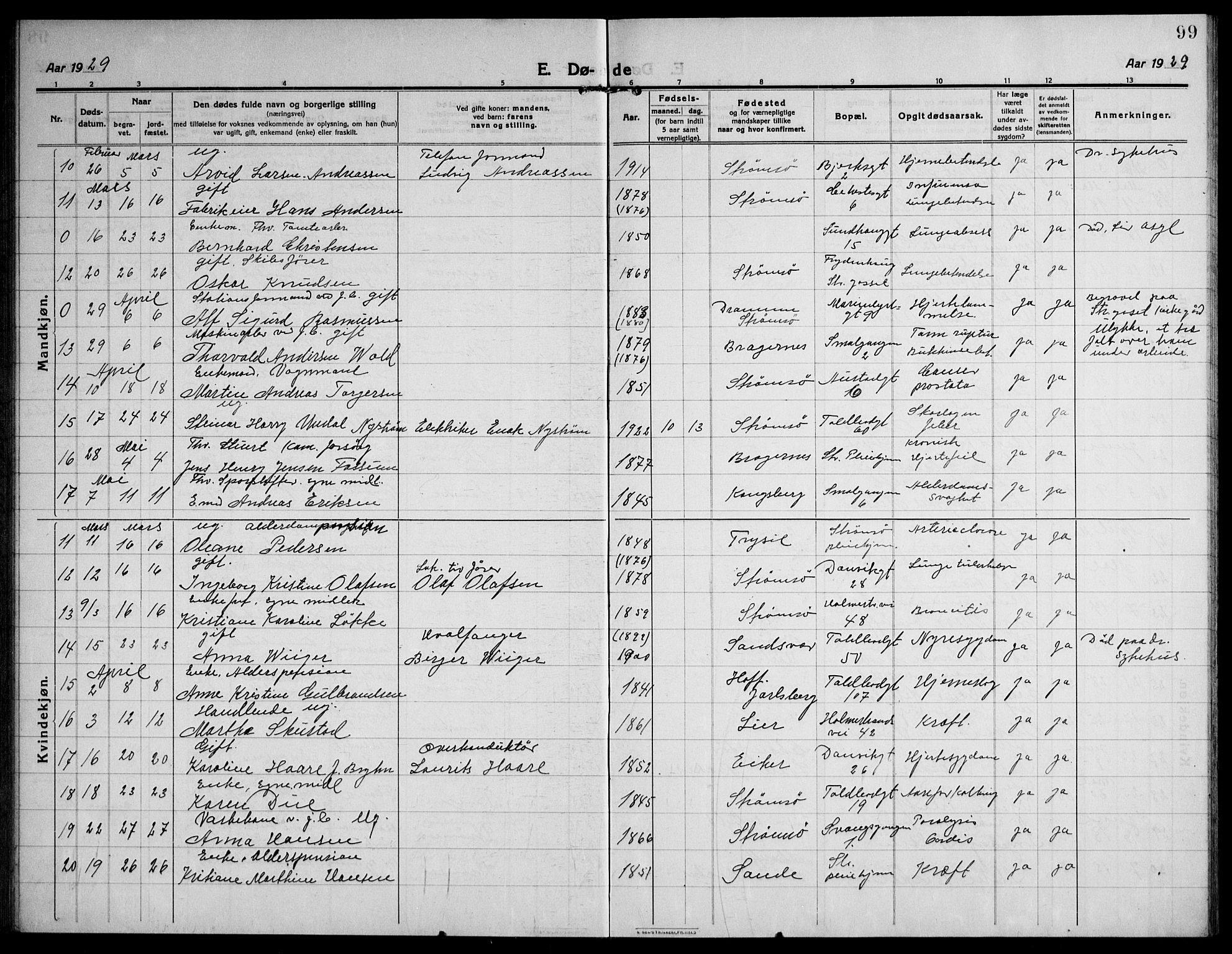 Strømsø kirkebøker, AV/SAKO-A-246/F/Fa/L0028: Parish register (official) no. I 29, 1914-1937, p. 99