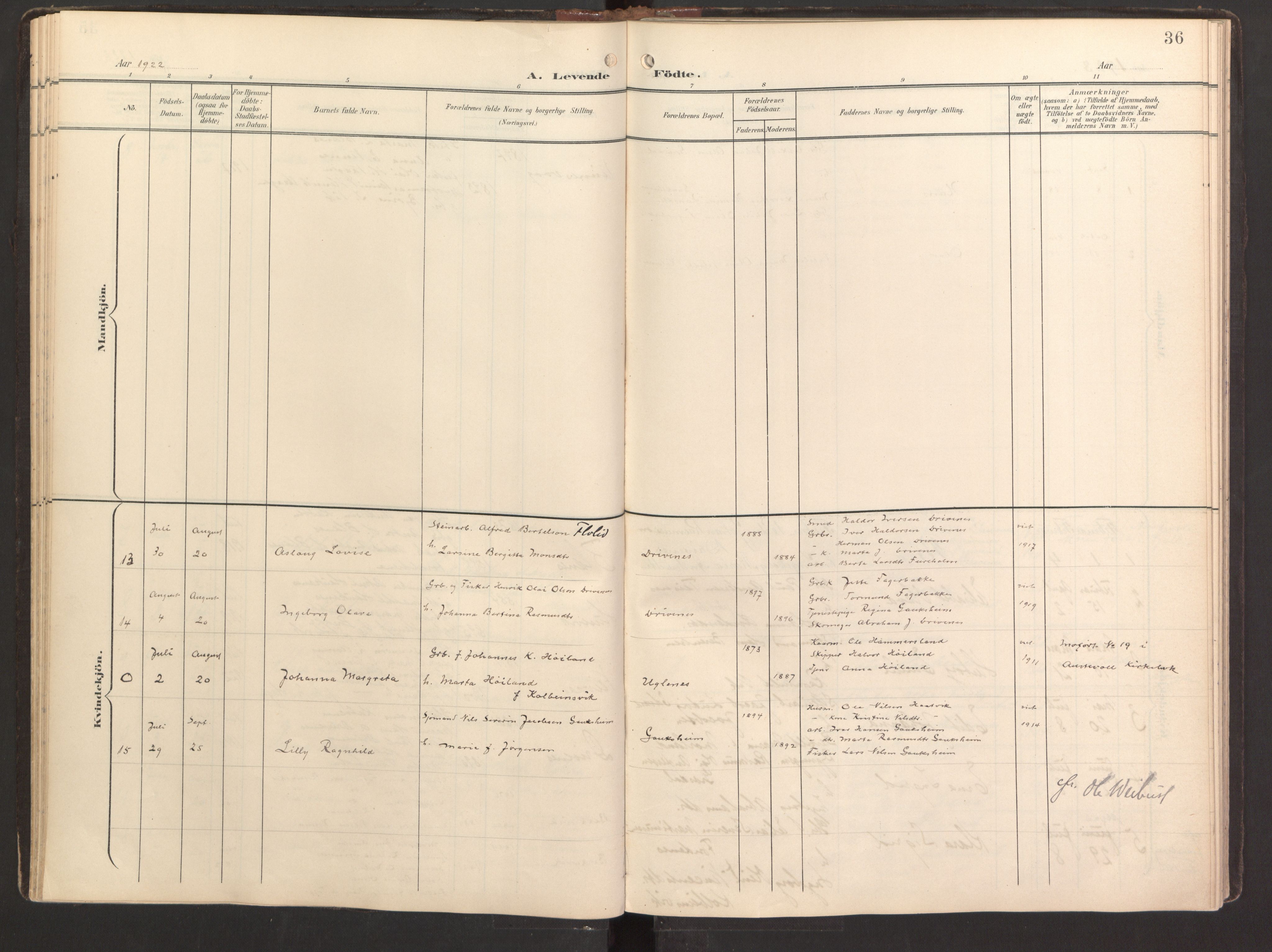 Fitjar sokneprestembete, AV/SAB-A-99926: Parish register (official) no. B 1, 1900-1926, p. 36