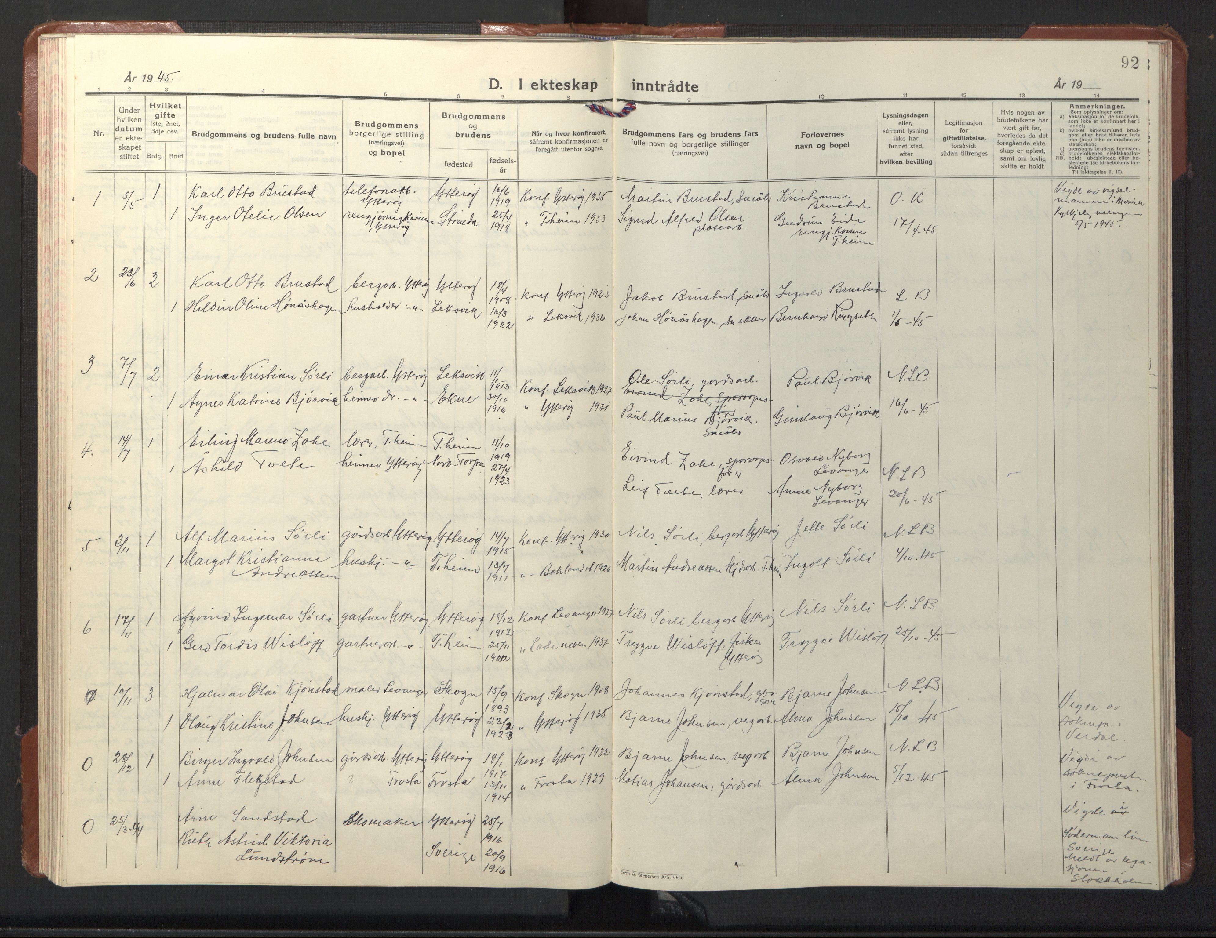 Ministerialprotokoller, klokkerbøker og fødselsregistre - Nord-Trøndelag, SAT/A-1458/722/L0227: Parish register (copy) no. 722C03, 1928-1958, p. 92