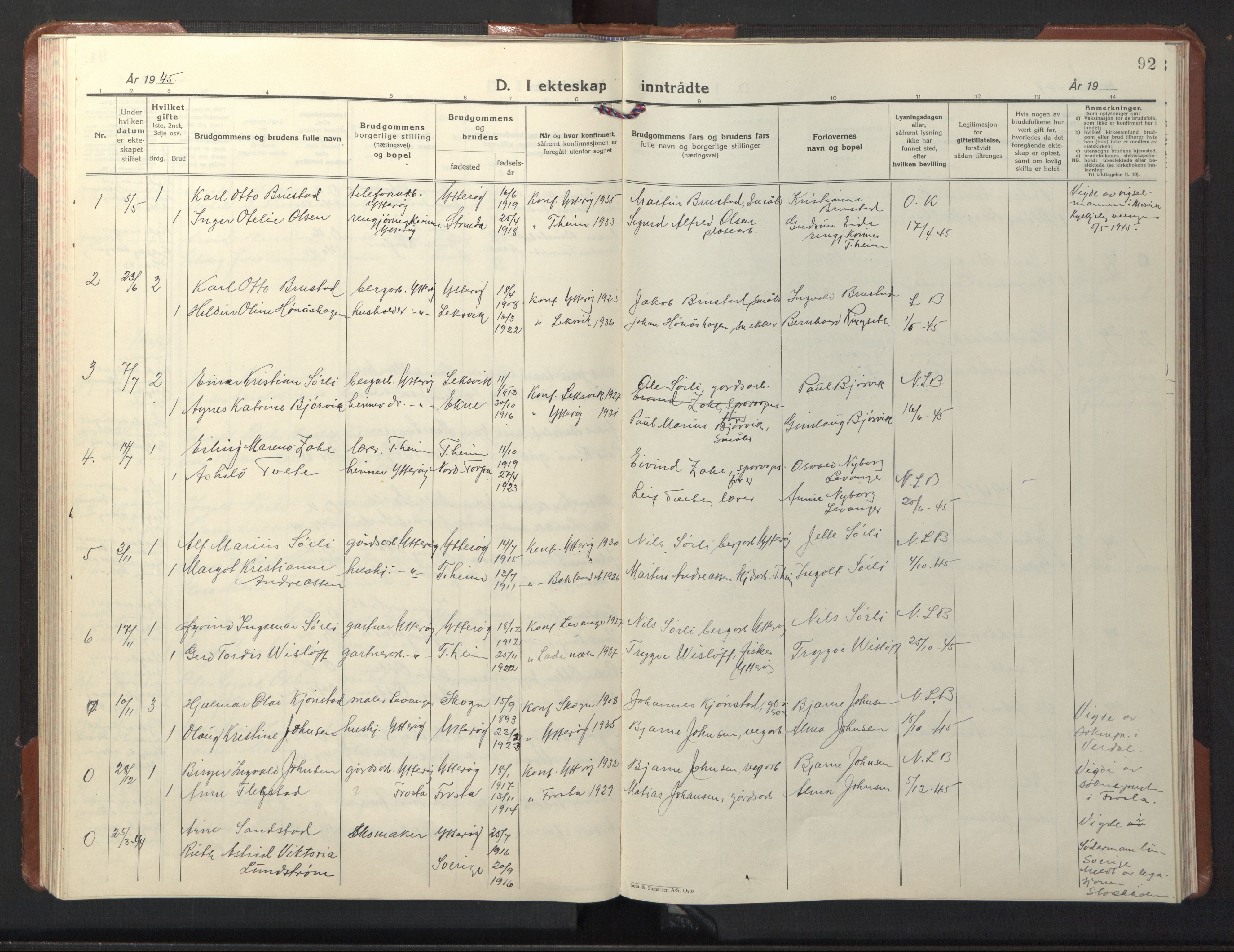 Ministerialprotokoller, klokkerbøker og fødselsregistre - Nord-Trøndelag, AV/SAT-A-1458/722/L0227: Parish register (copy) no. 722C03, 1928-1958, p. 92