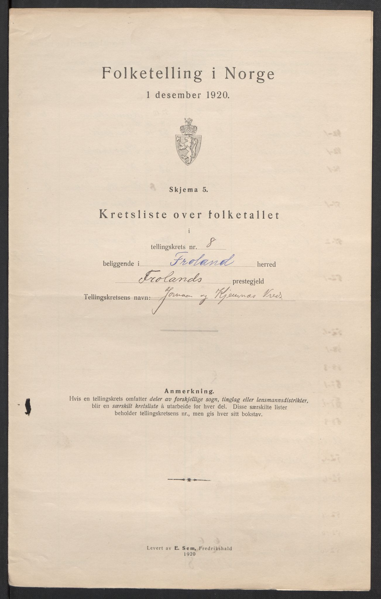 SAK, 1920 census for Froland, 1920, p. 27
