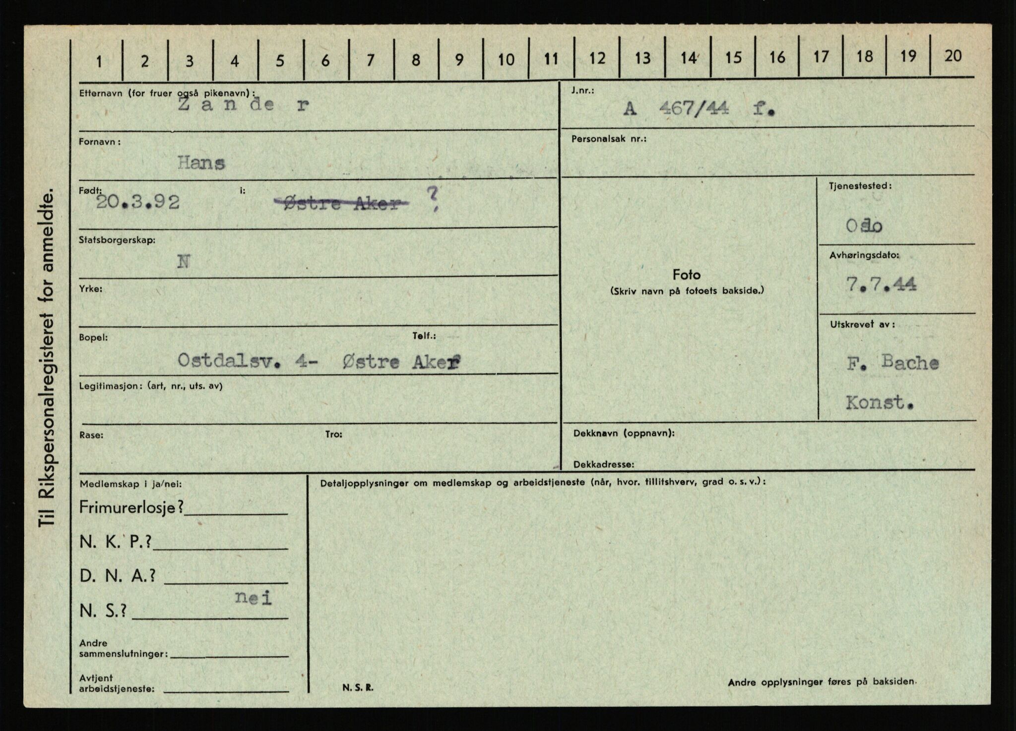 Statspolitiet - Hovedkontoret / Osloavdelingen, AV/RA-S-1329/C/Ca/L0016: Uberg - Øystese, 1943-1945, p. 3290