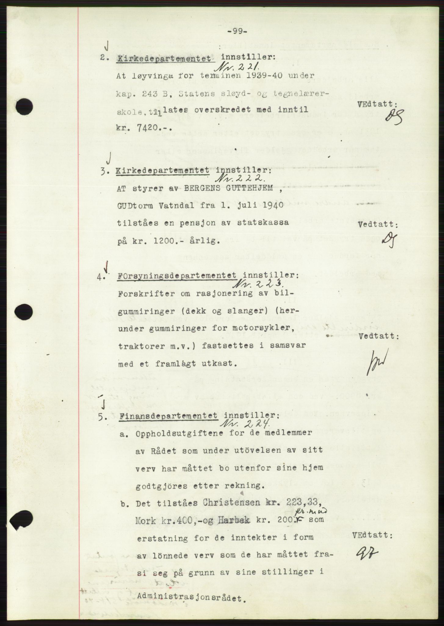 Administrasjonsrådet, AV/RA-S-1004/A/L0002: Vedtaksprotokoll 16/4-25/9, 1940, p. 103