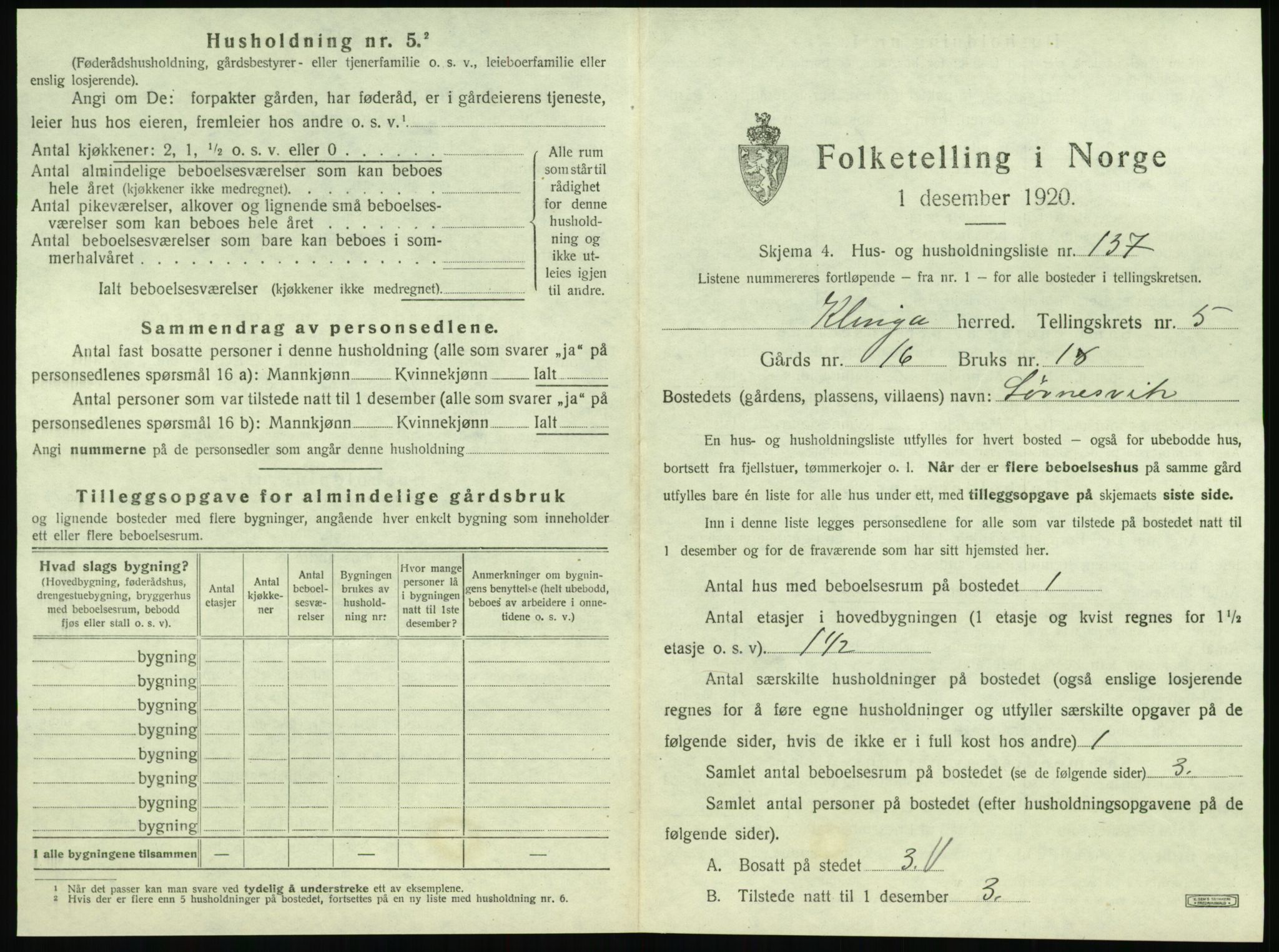 SAT, 1920 census for Klinga, 1920, p. 693