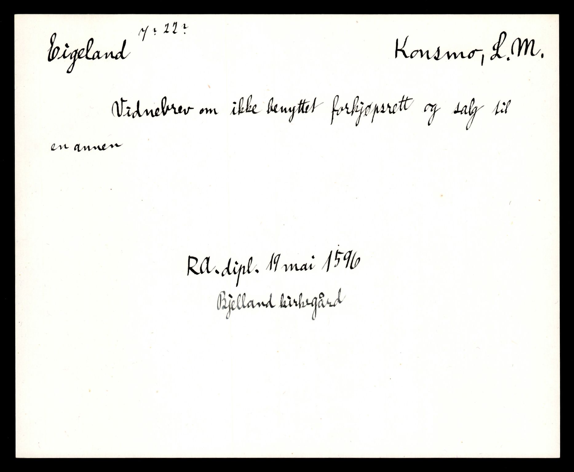 Riksarkivets diplomsamling, AV/RA-EA-5965/F35/F35e/L0026: Registreringssedler Vest-Agder 2, 1400-1700, p. 33