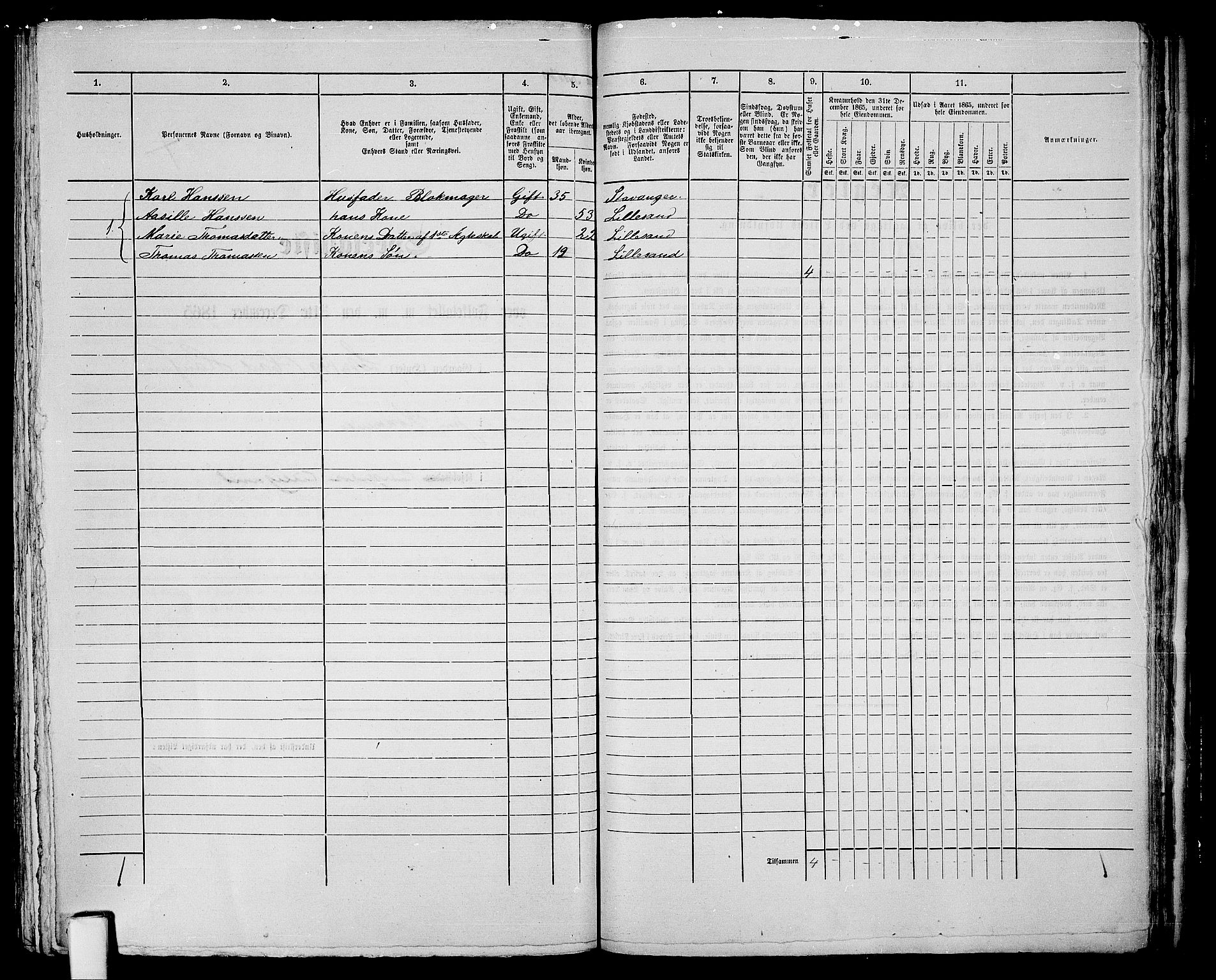 RA, 1865 census for Vestre Moland/Lillesand, 1865, p. 290