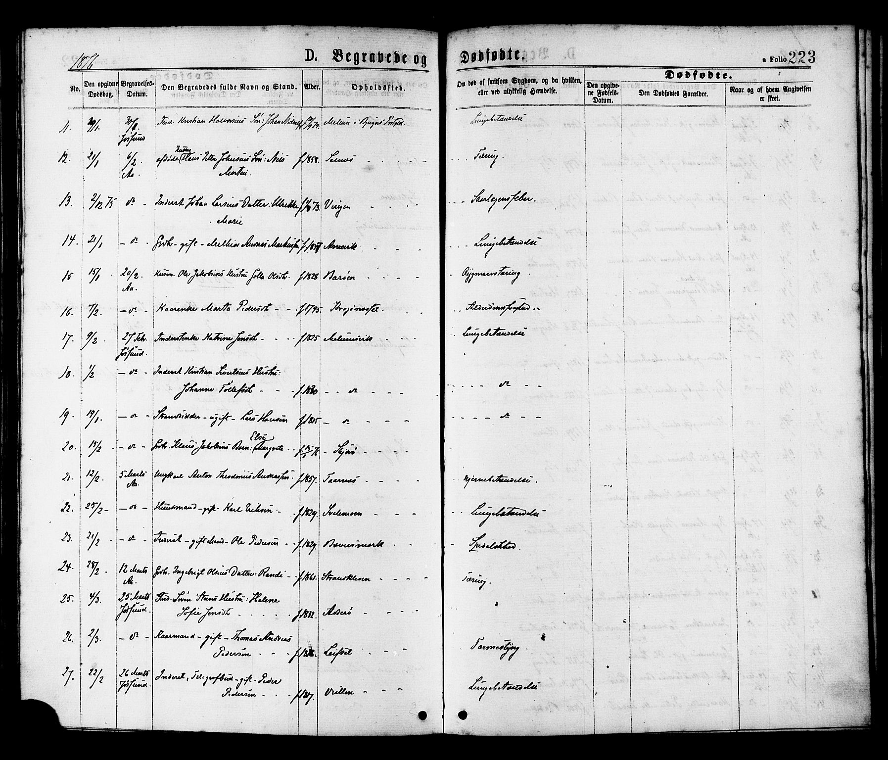Ministerialprotokoller, klokkerbøker og fødselsregistre - Sør-Trøndelag, SAT/A-1456/655/L0679: Parish register (official) no. 655A08, 1873-1879, p. 223