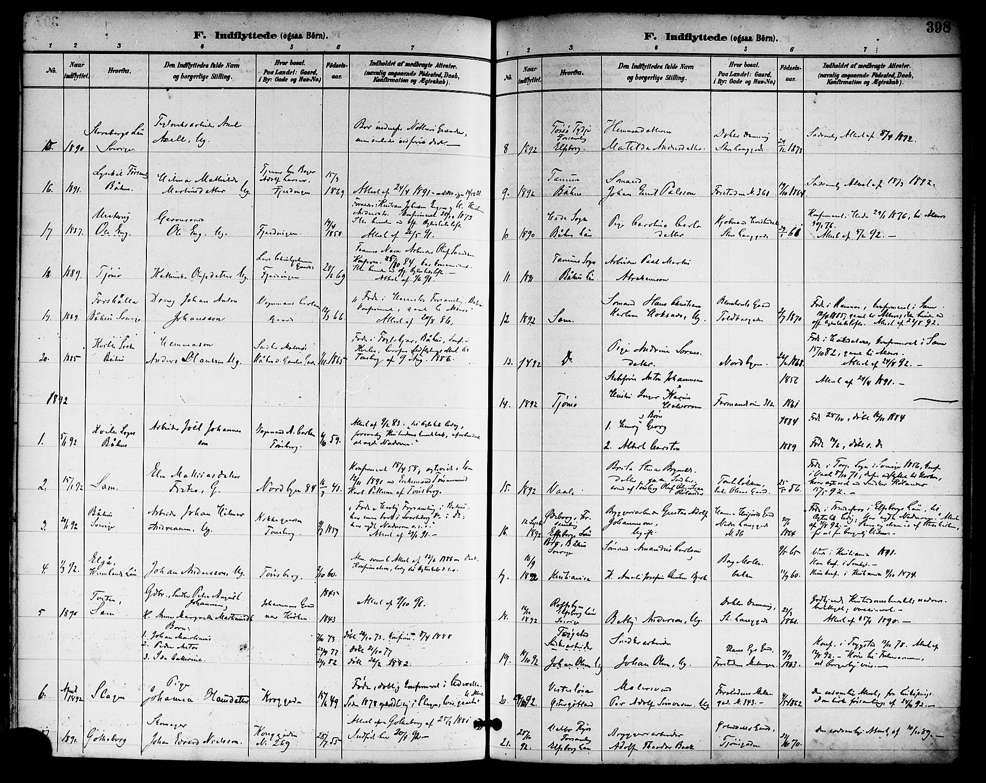 Tønsberg kirkebøker, SAKO/A-330/F/Fa/L0012: Parish register (official) no. I 12, 1891-1899, p. 398
