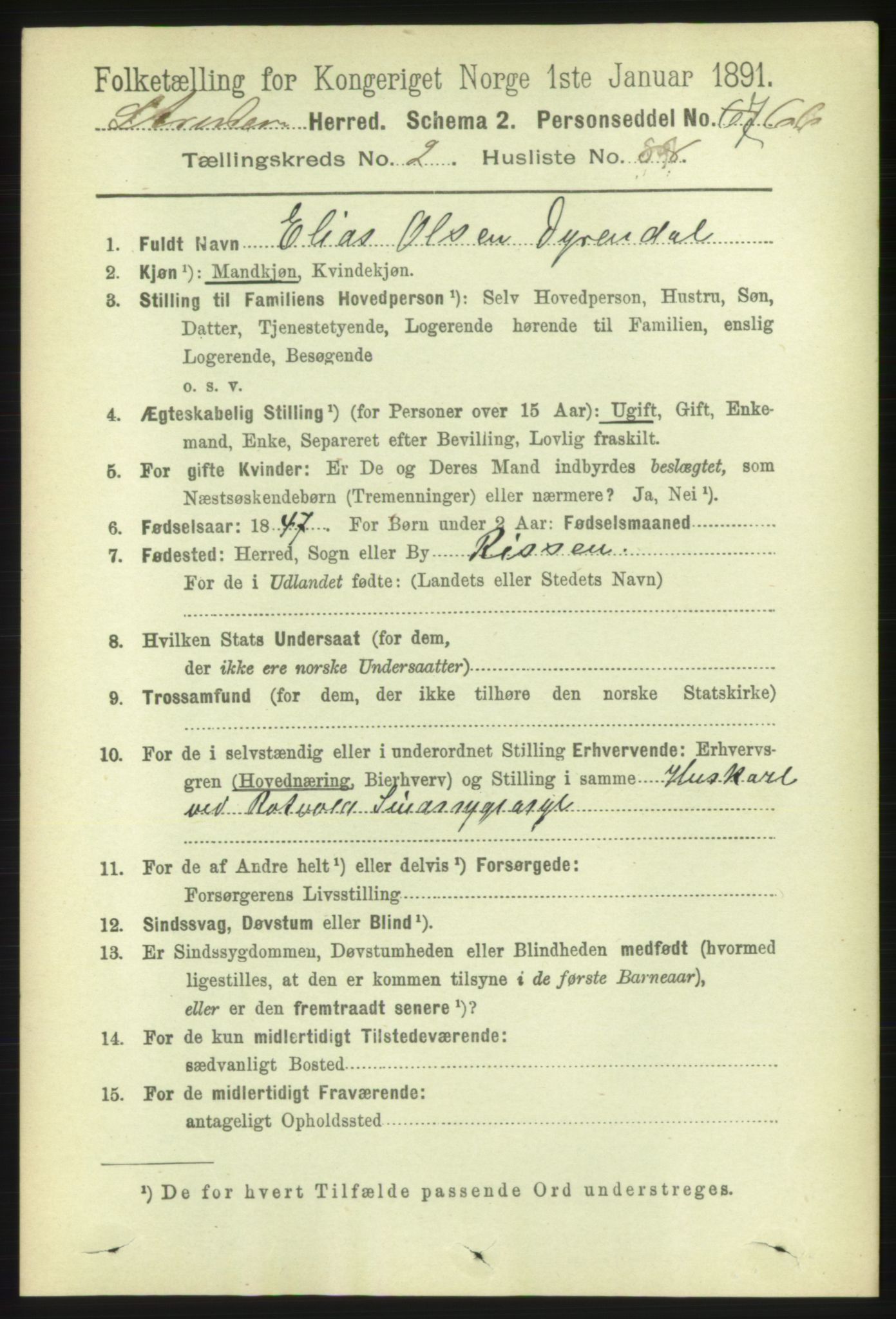 RA, 1891 census for 1660 Strinda, 1891, p. 1589