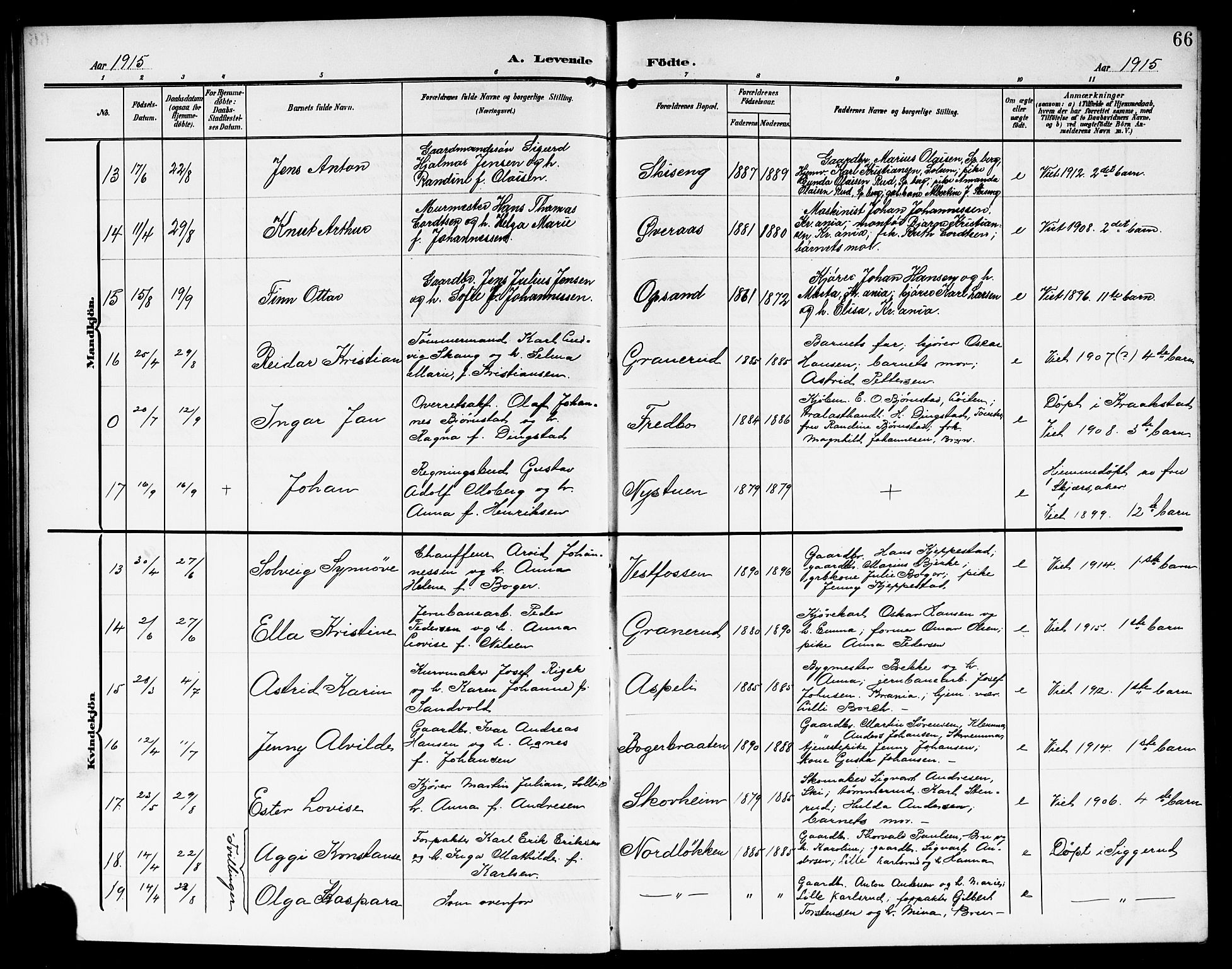 Kråkstad prestekontor Kirkebøker, AV/SAO-A-10125a/G/Gb/L0001: Parish register (copy) no. II 1, 1905-1920, p. 66