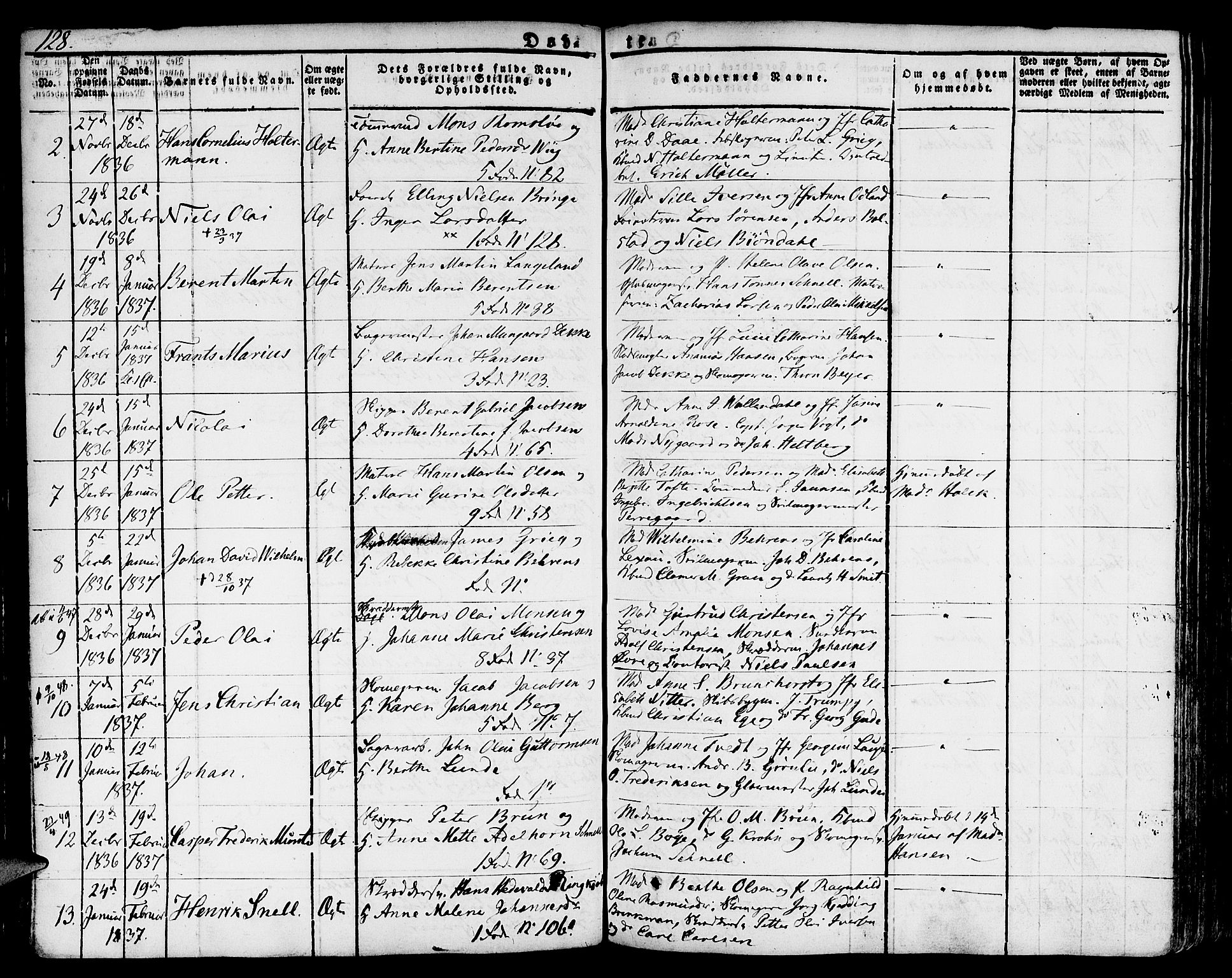 Nykirken Sokneprestembete, SAB/A-77101/H/Hab: Parish register (copy) no. A 5I, 1821-1841, p. 128