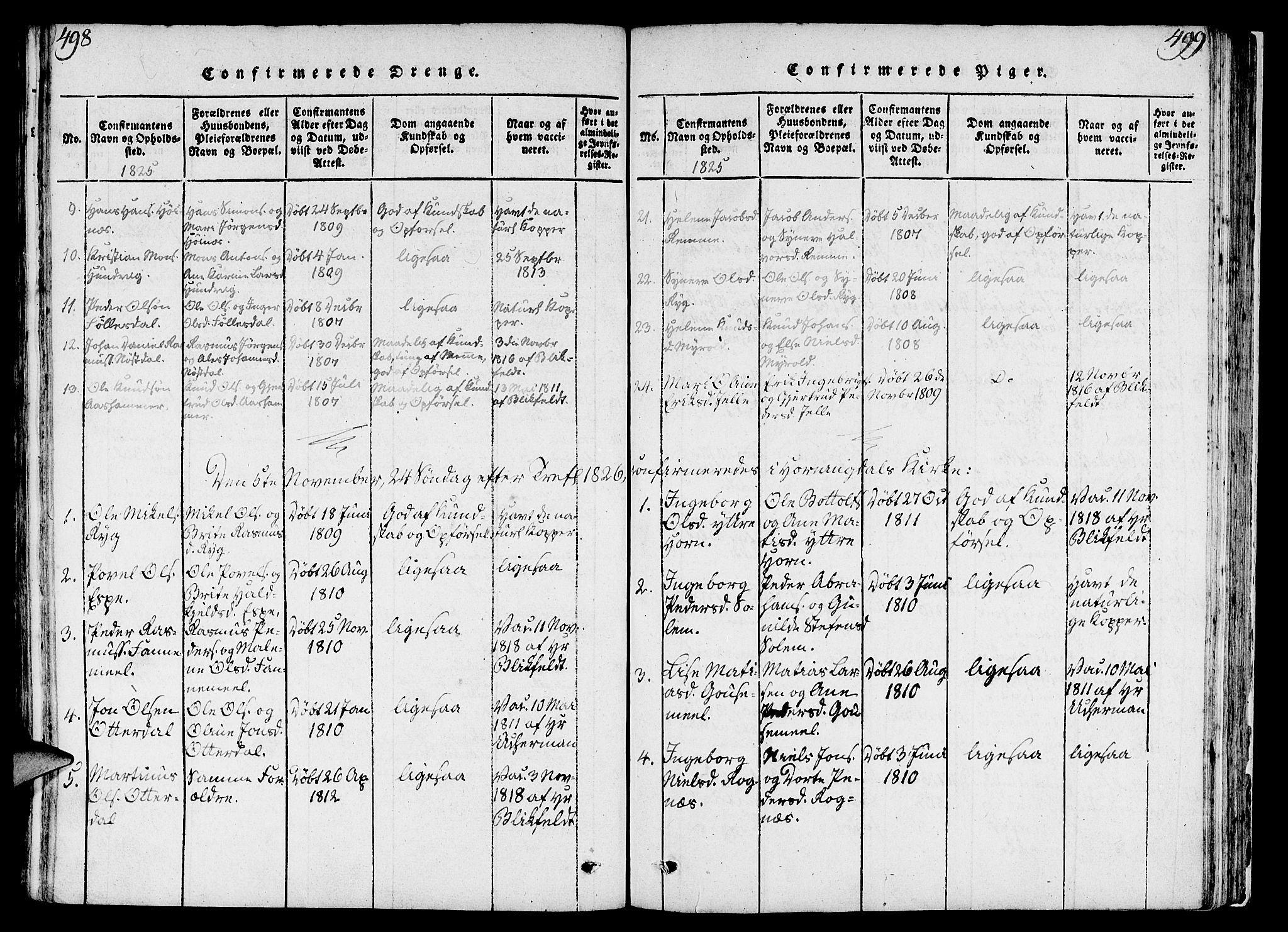 Eid sokneprestembete, AV/SAB-A-82301/H/Haa/Haaa/L0005: Parish register (official) no. A 5, 1816-1830, p. 498-499