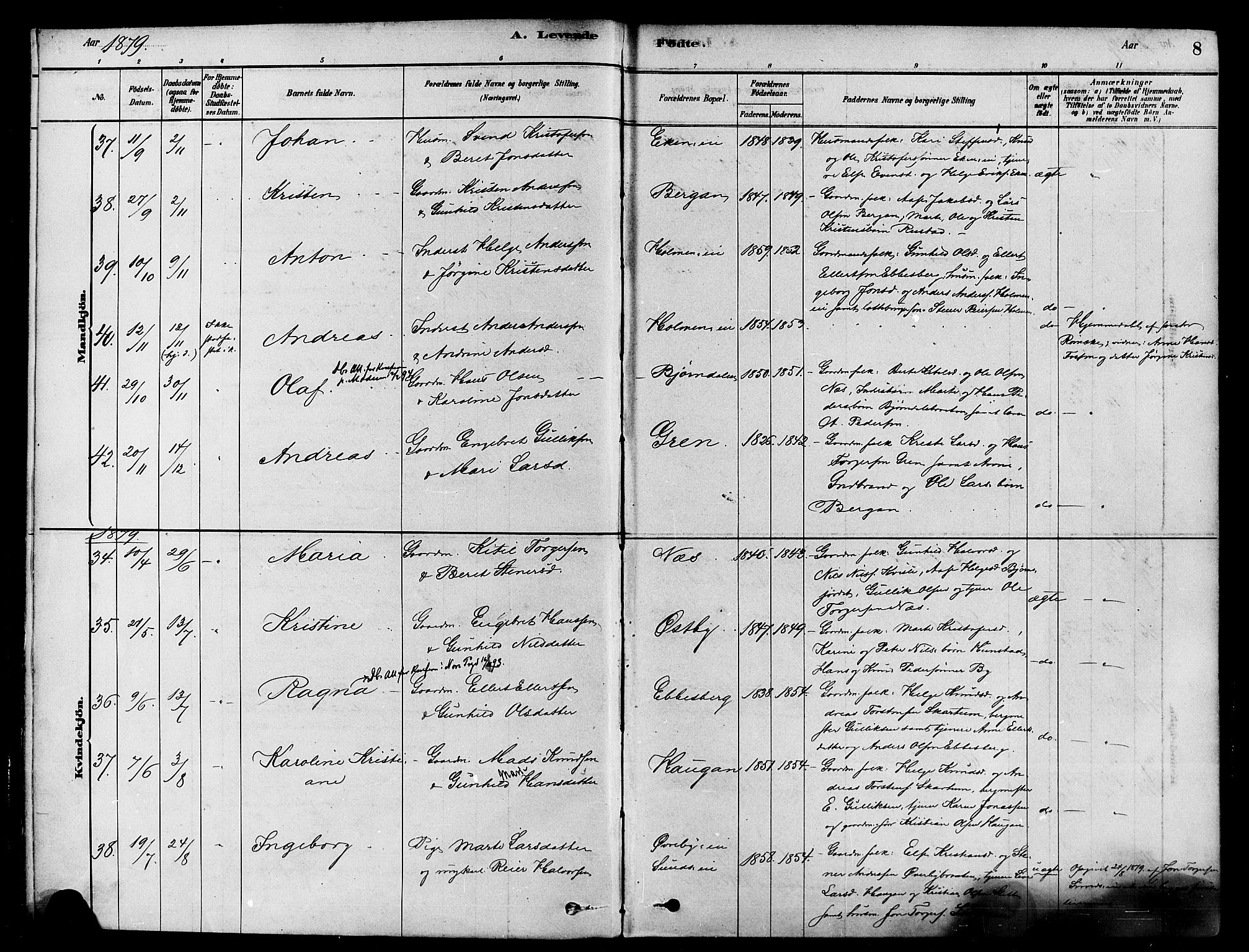 Sigdal kirkebøker, AV/SAKO-A-245/F/Fa/L0011: Parish register (official) no. I 11, 1879-1887, p. 8