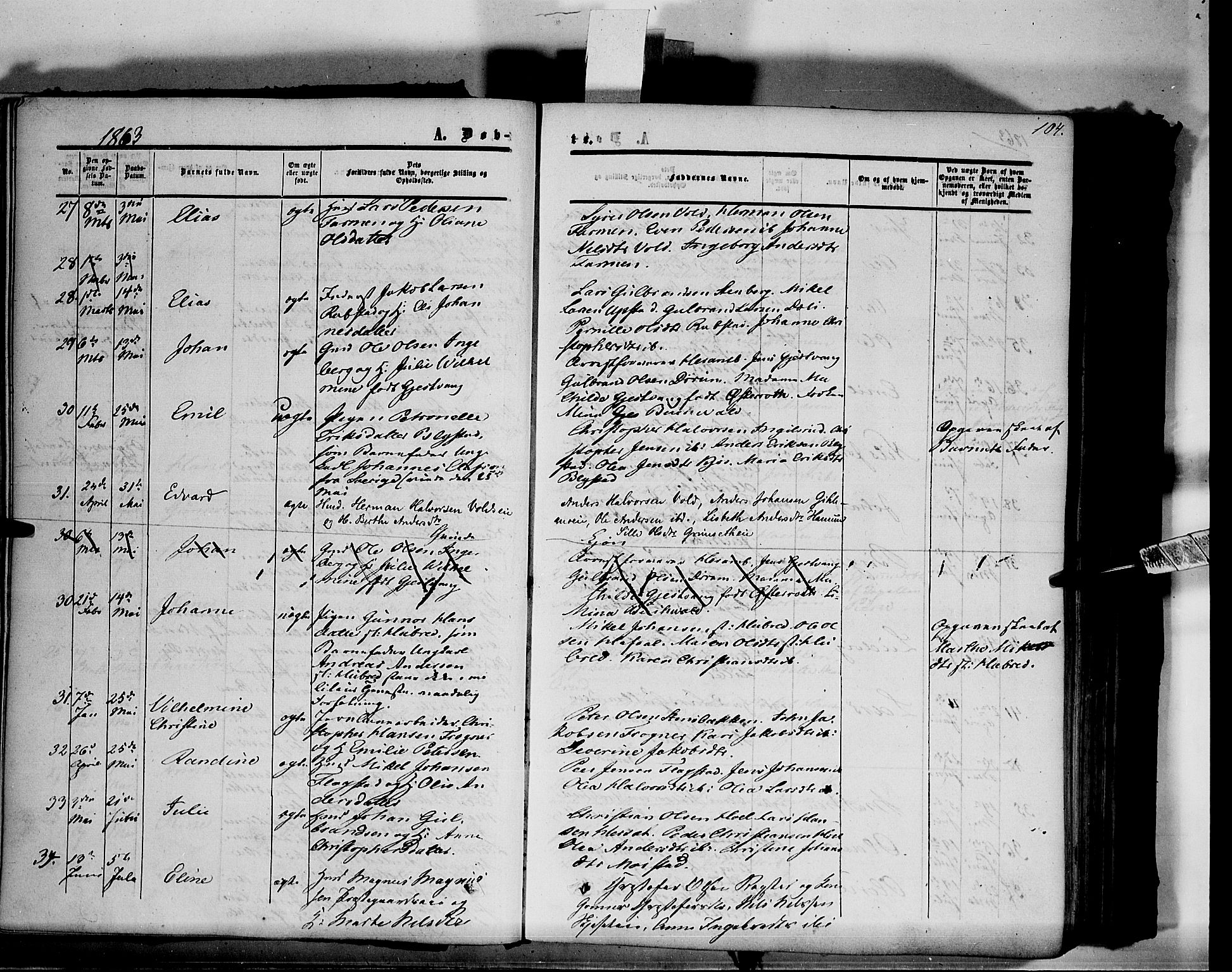 Vang prestekontor, Hedmark, SAH/PREST-008/H/Ha/Haa/L0012: Parish register (official) no. 12, 1855-1870, p. 104