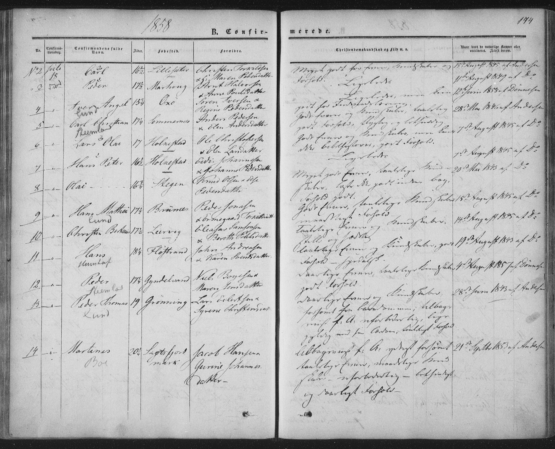 Ministerialprotokoller, klokkerbøker og fødselsregistre - Nordland, AV/SAT-A-1459/855/L0800: Parish register (official) no. 855A08, 1852-1864, p. 174