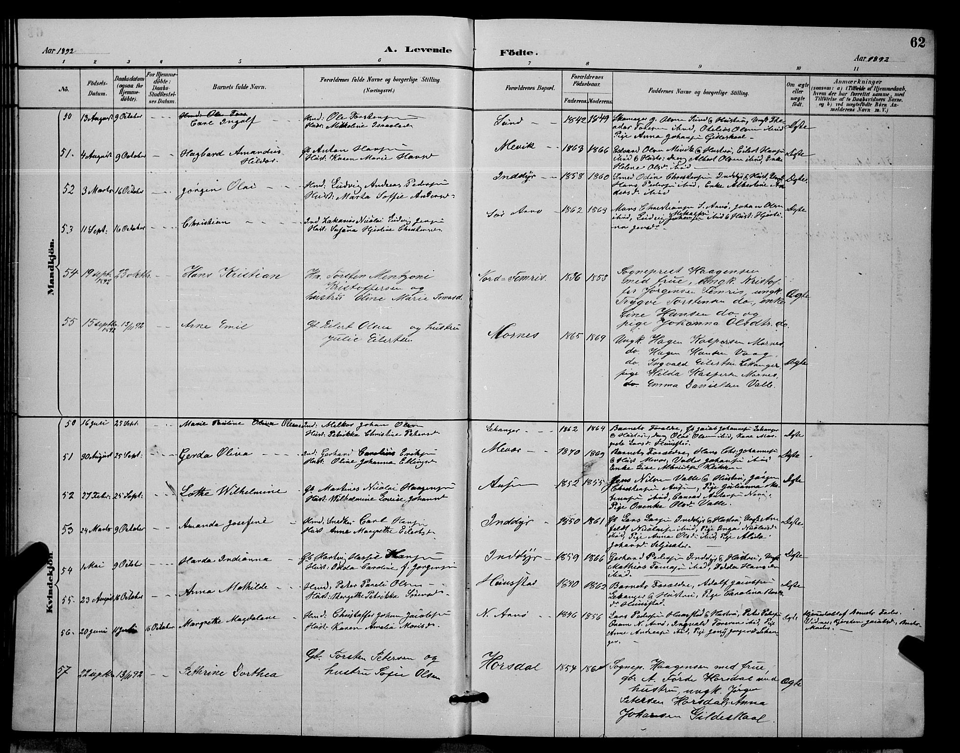 Ministerialprotokoller, klokkerbøker og fødselsregistre - Nordland, AV/SAT-A-1459/805/L0108: Parish register (copy) no. 805C04, 1885-1899, p. 62