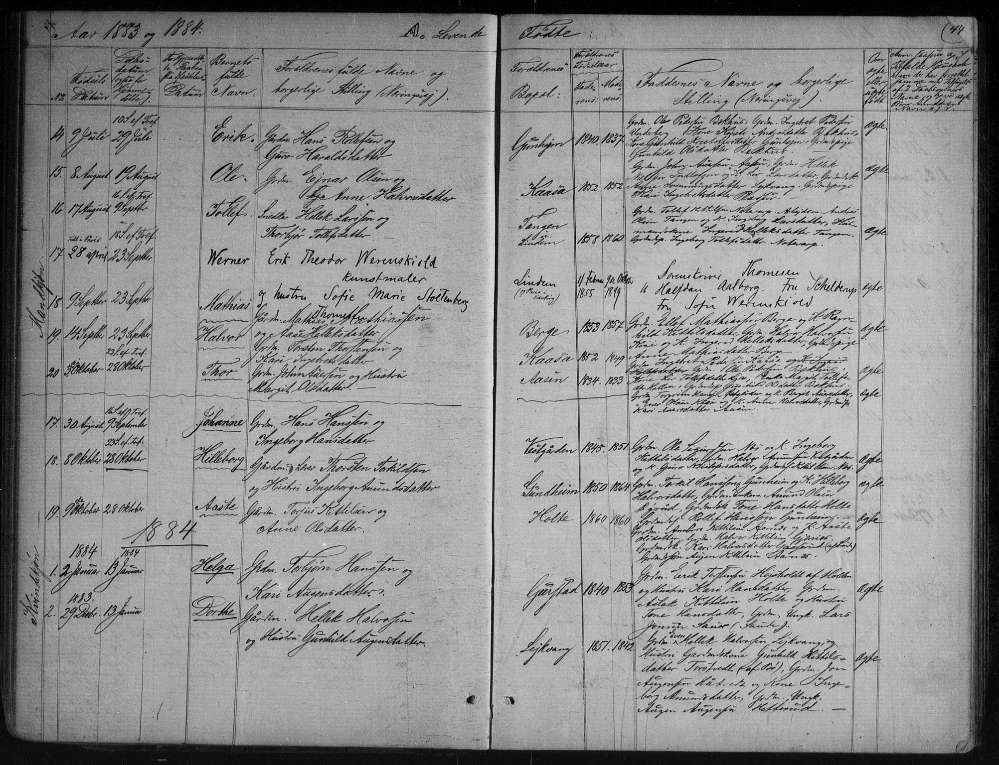 Sauherad kirkebøker, AV/SAKO-A-298/G/Gb/L0002: Parish register (copy) no. II 2, 1866-1897, p. 44