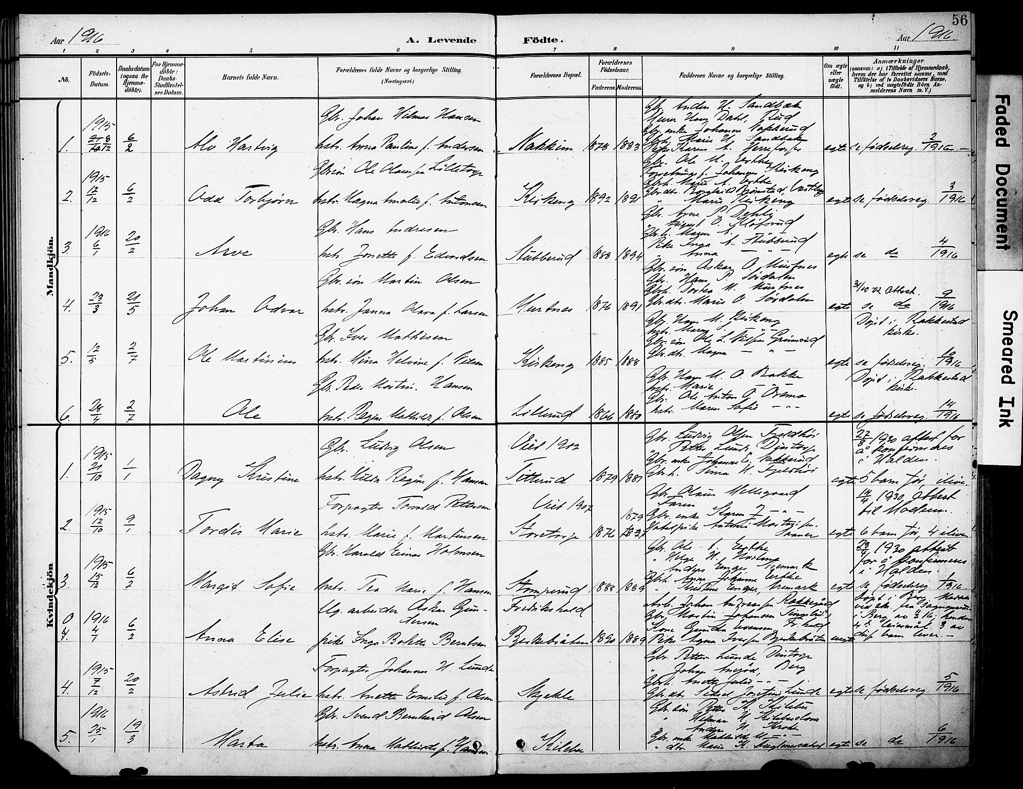 Rakkestad prestekontor Kirkebøker, AV/SAO-A-2008/F/Fb/L0002: Parish register (official) no. II 2, 1900-1920, p. 56