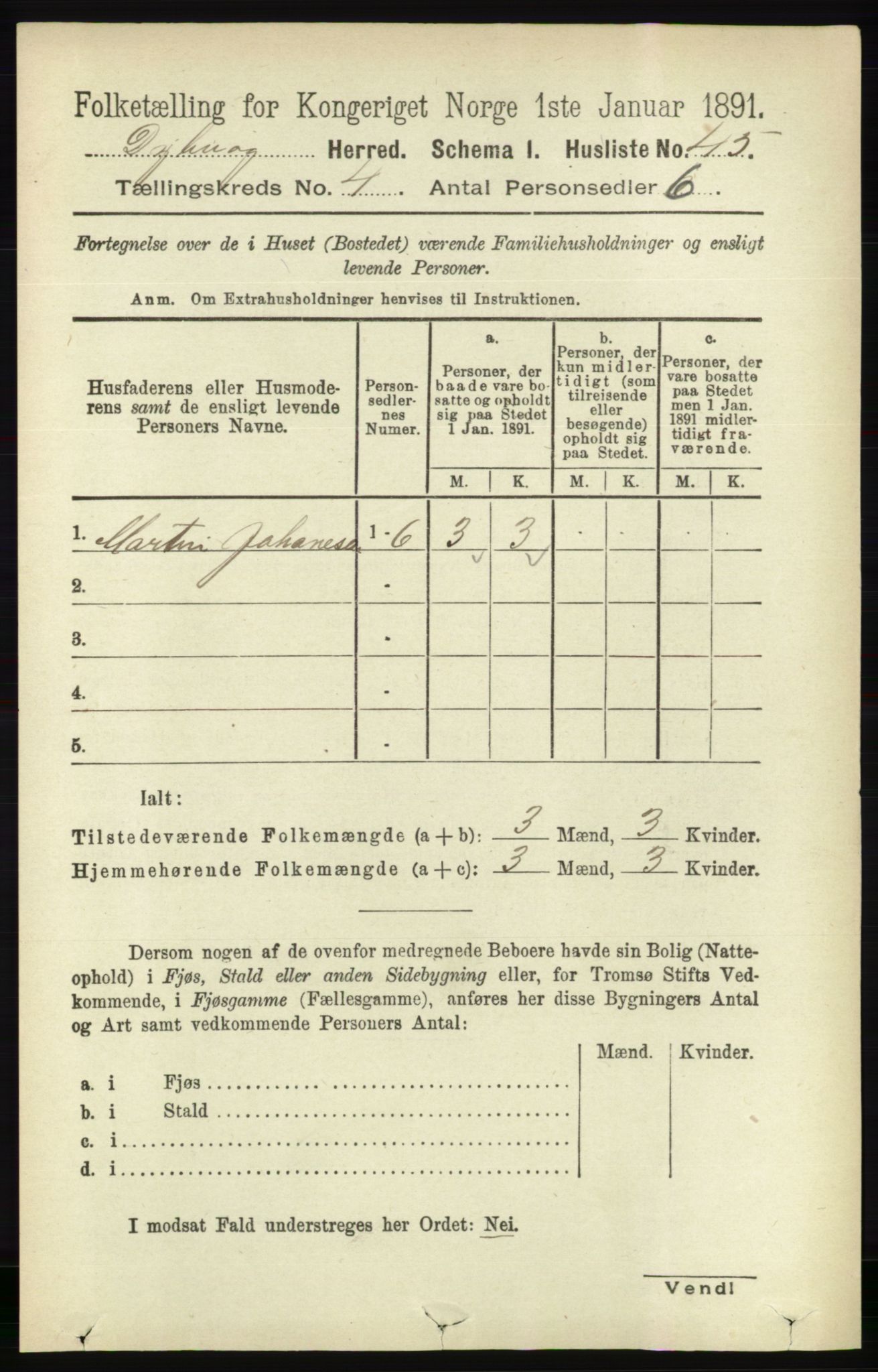 RA, 1891 census for 0915 Dypvåg, 1891, p. 1010