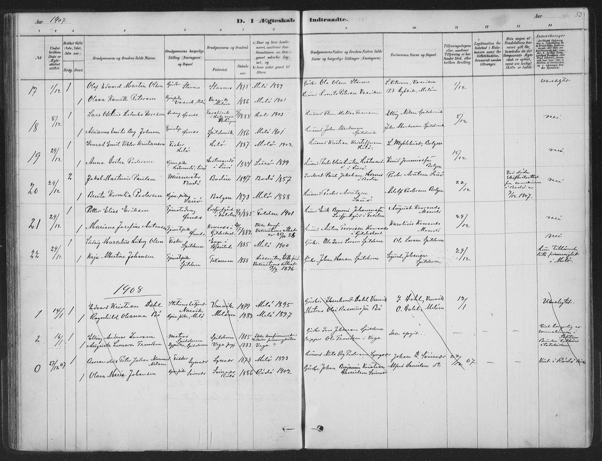 Ministerialprotokoller, klokkerbøker og fødselsregistre - Nordland, SAT/A-1459/843/L0627: Parish register (official) no. 843A02, 1878-1908, p. 53