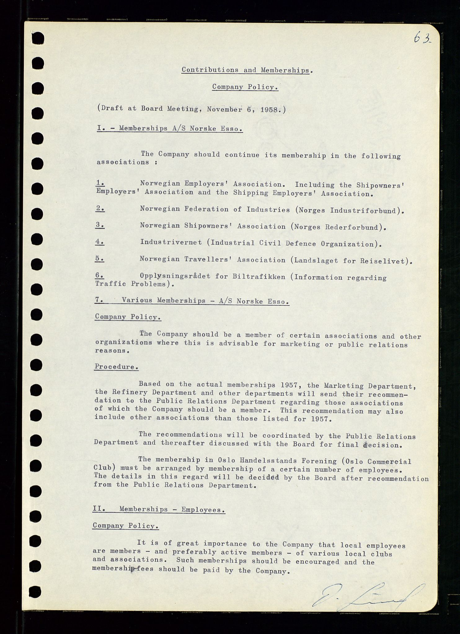 Pa 0982 - Esso Norge A/S, AV/SAST-A-100448/A/Aa/L0001/0001: Den administrerende direksjon Board minutes (styrereferater) / Den administrerende direksjon Board minutes (styrereferater), 1958-1959, p. 63