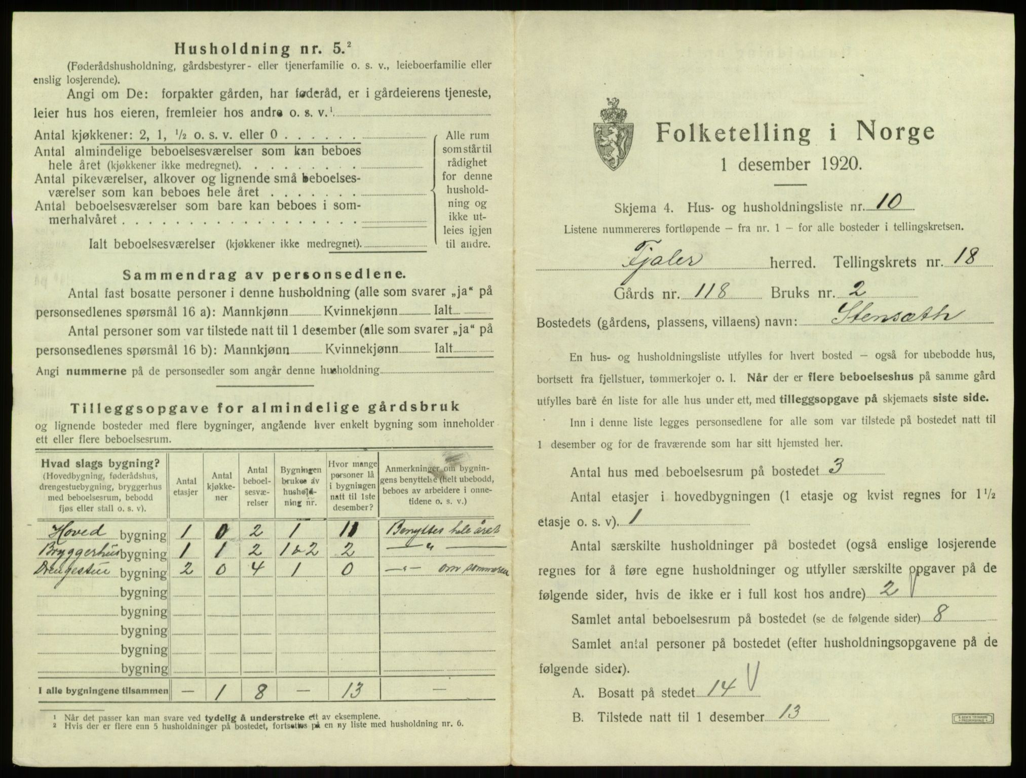 SAB, 1920 census for Fjaler, 1920, p. 1365