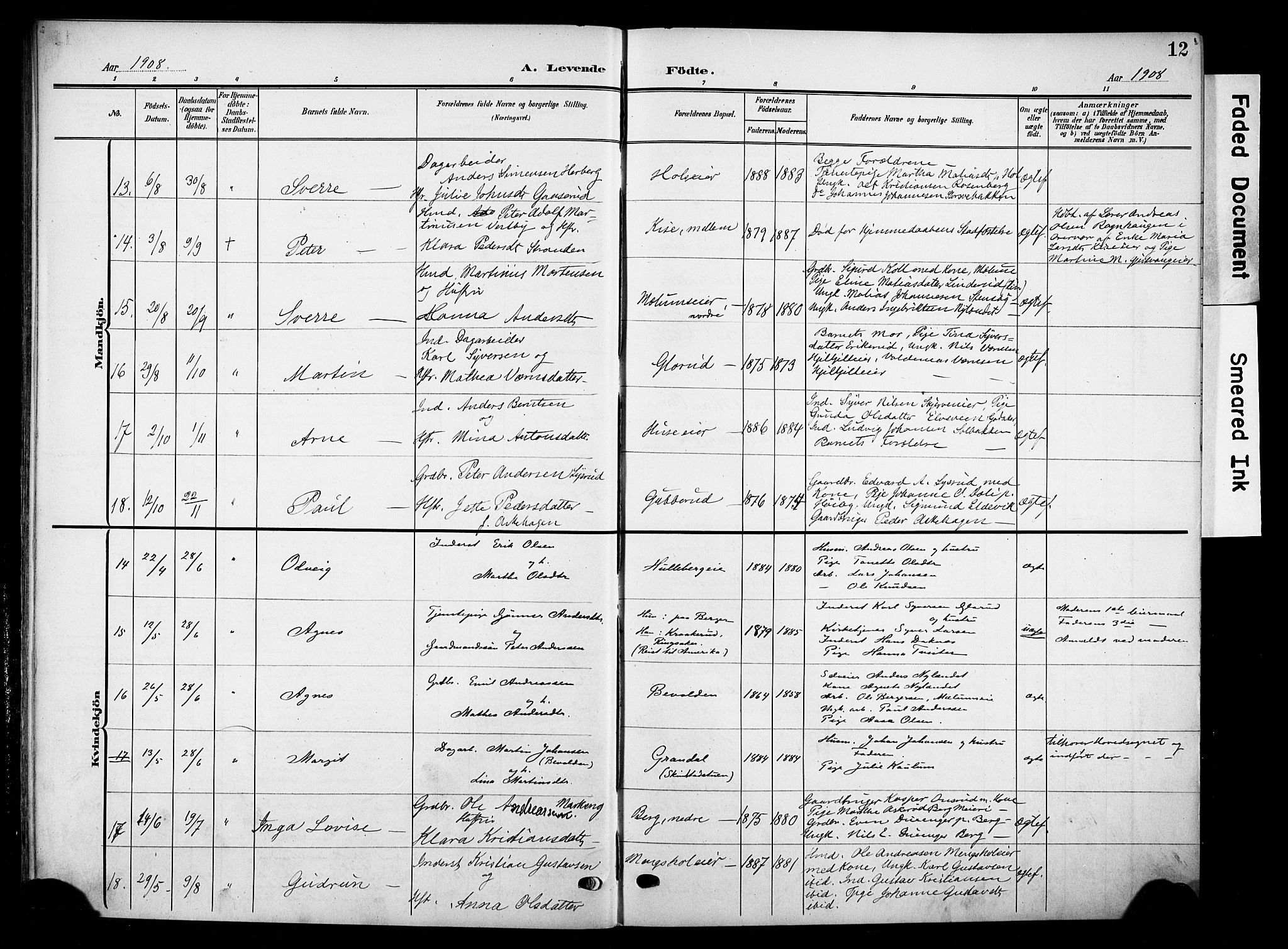 Nes prestekontor, Hedmark, SAH/PREST-020/K/Ka/L0013: Parish register (official) no. 13, 1906-1924, p. 12