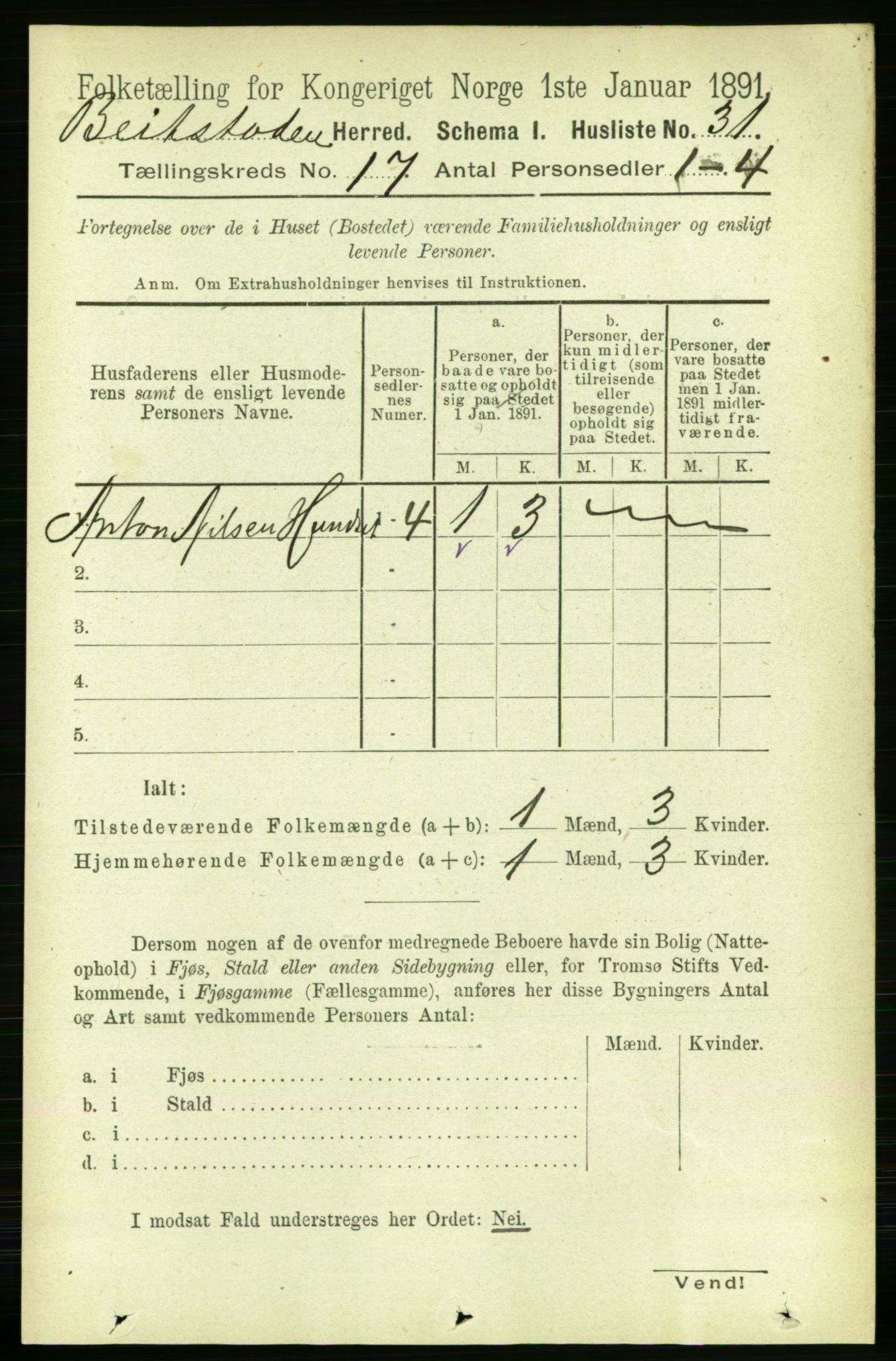 RA, 1891 census for 1727 Beitstad, 1891, p. 4353