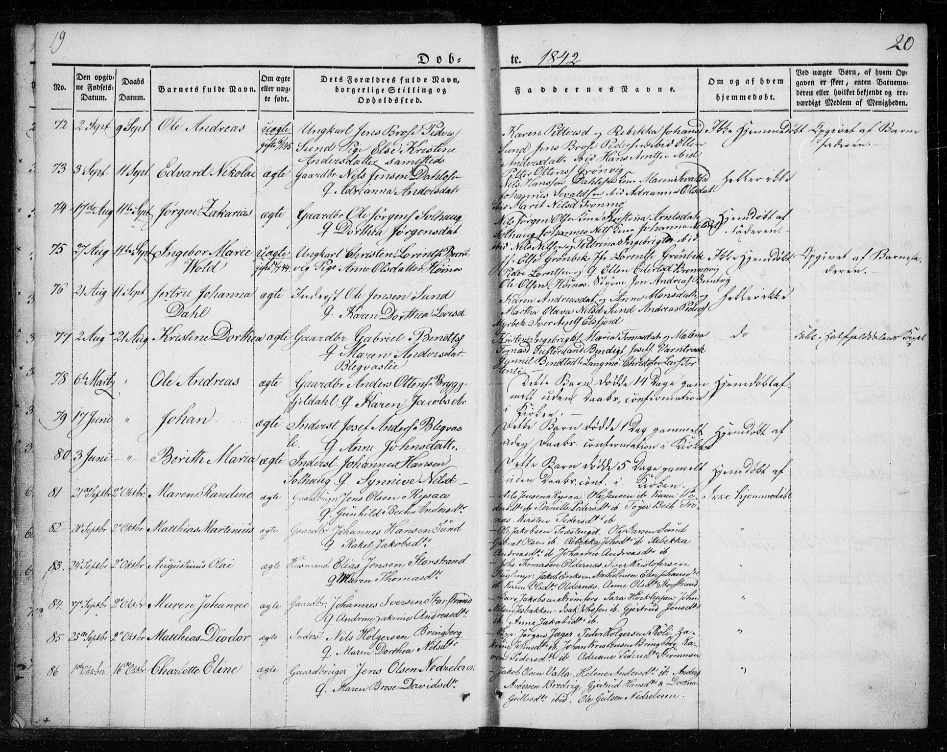 Ministerialprotokoller, klokkerbøker og fødselsregistre - Nordland, AV/SAT-A-1459/825/L0355: Parish register (official) no. 825A09, 1842-1863, p. 19-20