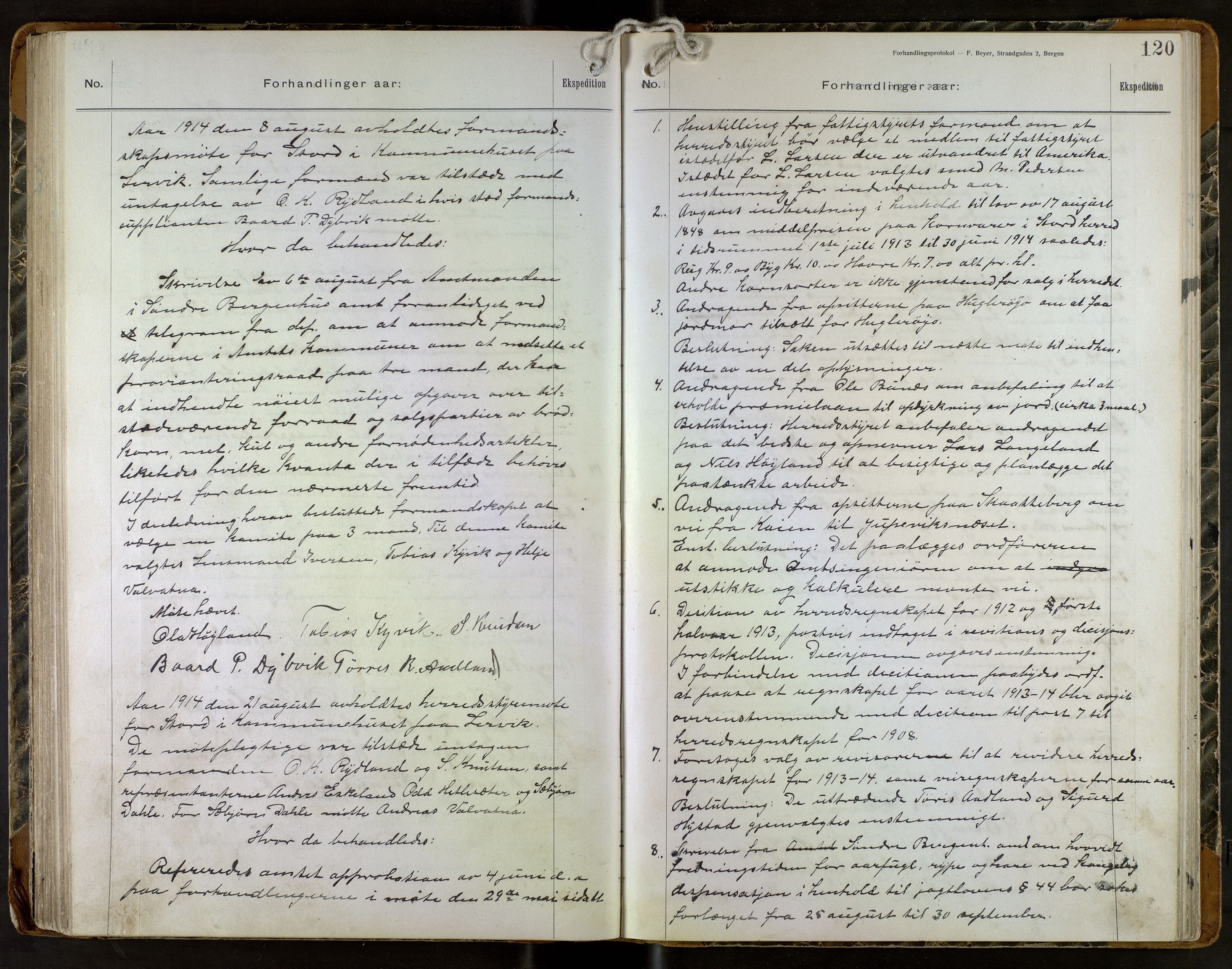 Stord kommune. Formannskapet, IKAH/1221-021/A/Aa/L0004: Møtebok for formannskapet og heradstyret , 1906-1917, p. 120