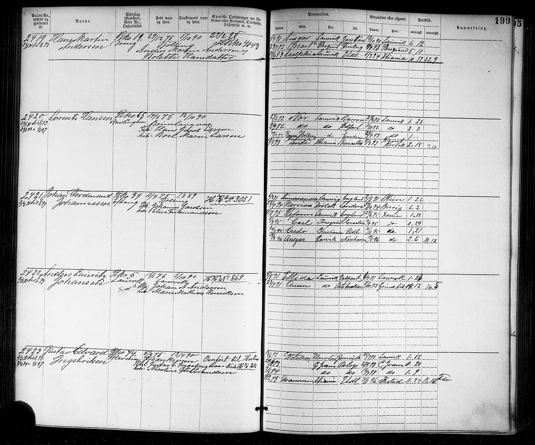 Larvik innrulleringskontor, AV/SAKO-A-787/F/Fb/L0001: Annotasjonsrulle, 1876-1904, p. 199