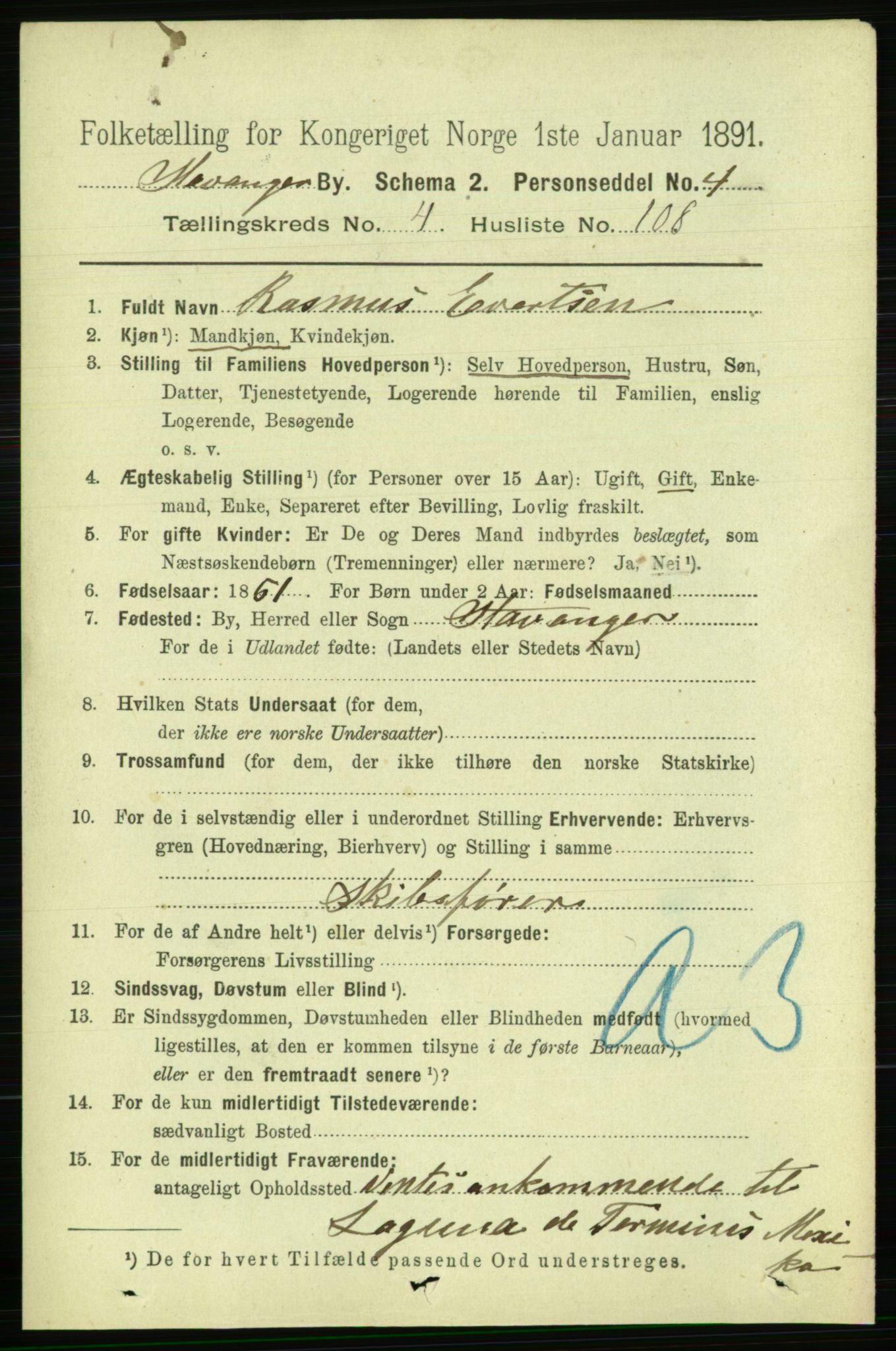 RA, 1891 census for 1103 Stavanger, 1891, p. 8803