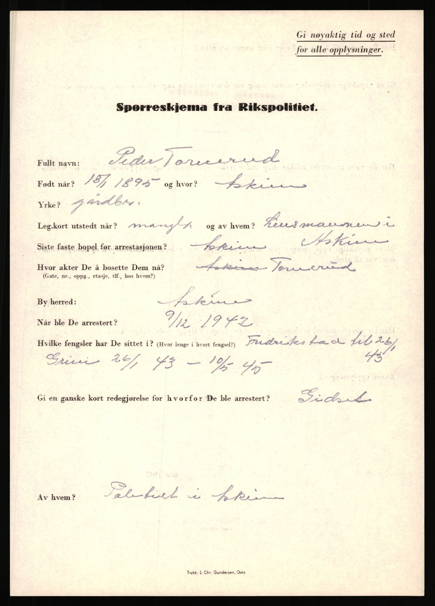 Rikspolitisjefen, AV/RA-S-1560/L/L0017: Tidemann, Hermann G. - Veum, Tjostolv, 1940-1945, p. 273