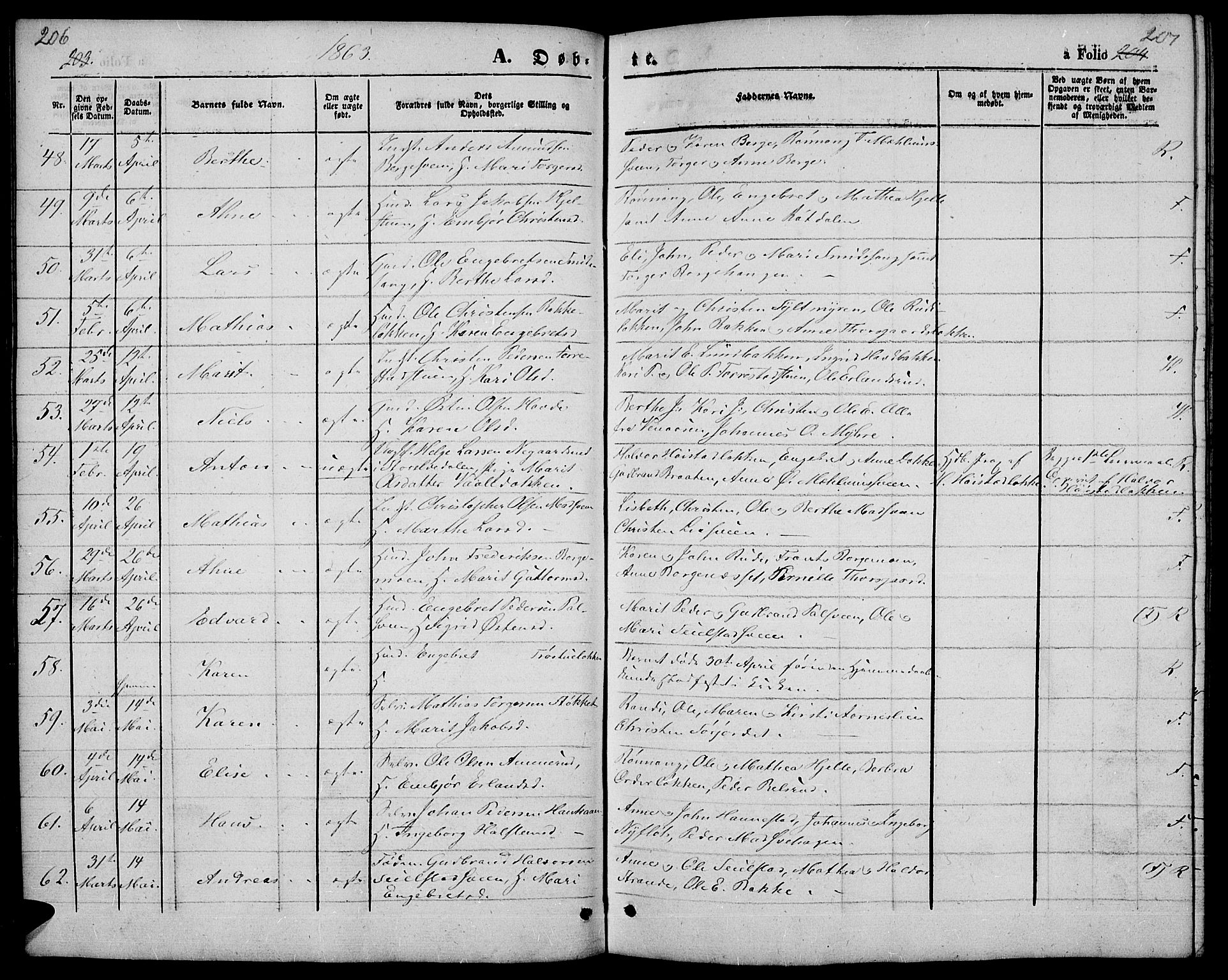 Ringebu prestekontor, AV/SAH-PREST-082/H/Ha/Hab/L0003: Parish register (copy) no. 3, 1854-1866, p. 206-207