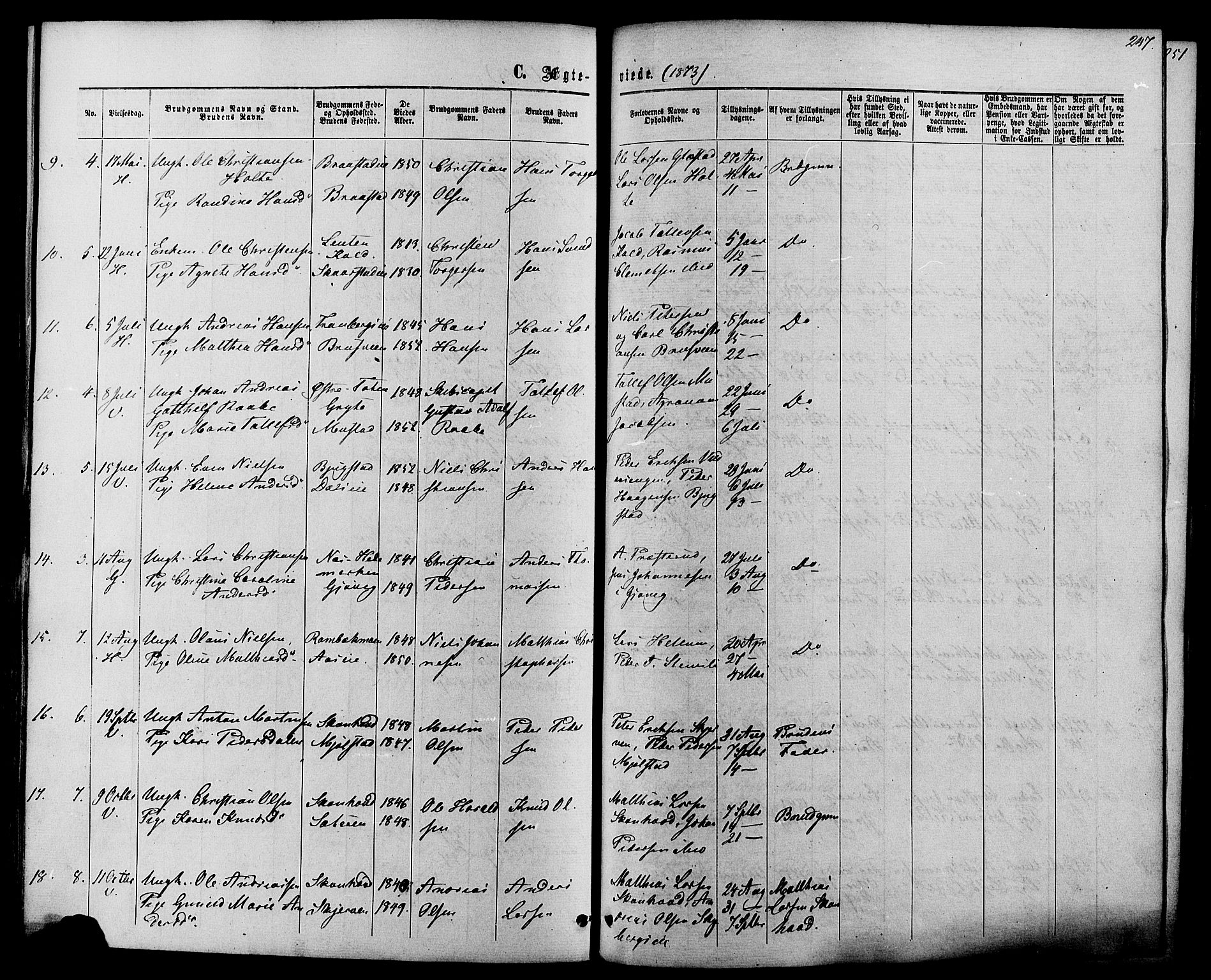 Vardal prestekontor, SAH/PREST-100/H/Ha/Haa/L0007: Parish register (official) no. 7, 1867-1878, p. 247