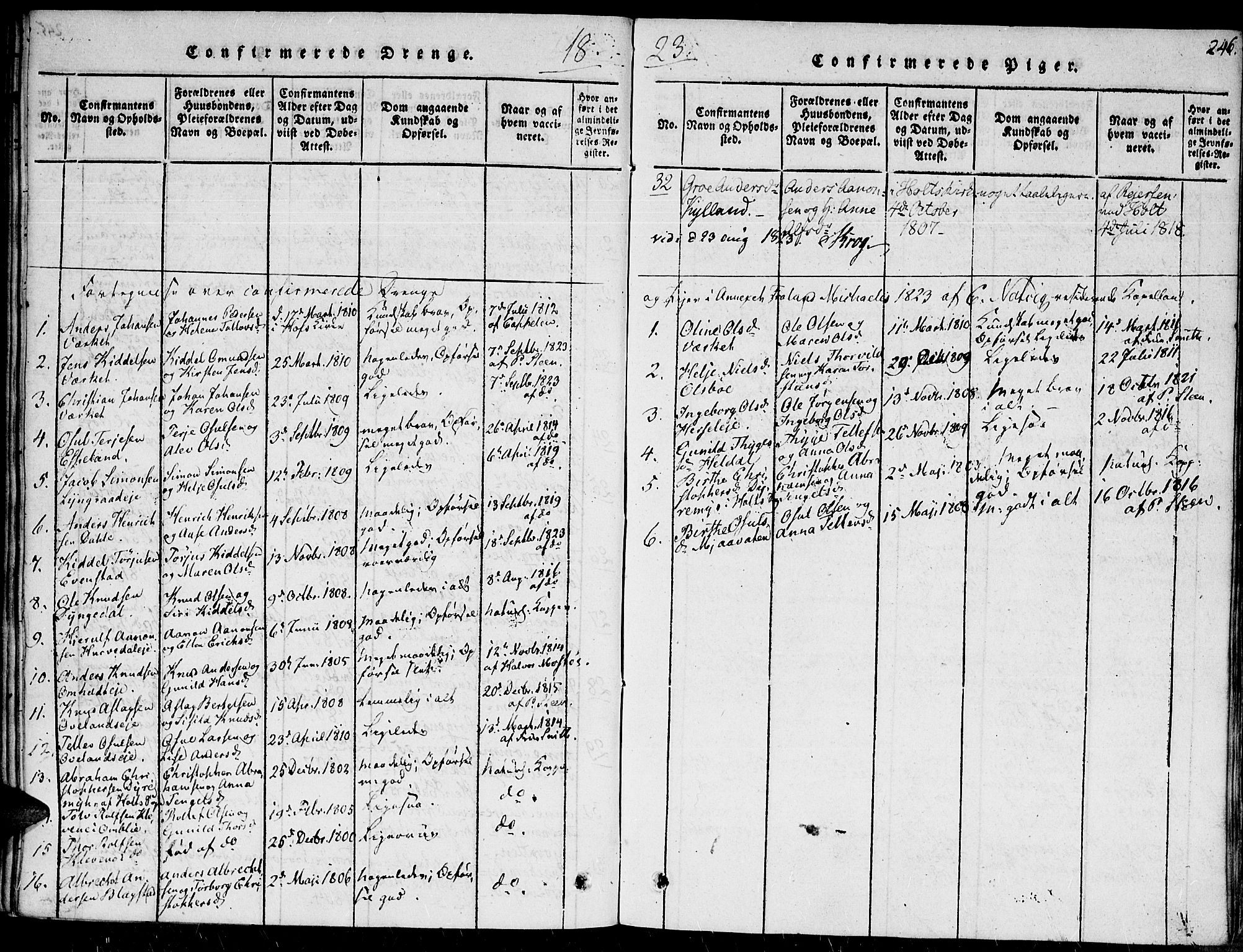 Fjære sokneprestkontor, SAK/1111-0011/F/Fa/L0001: Parish register (official) no. A 1 /2, 1816-1826, p. 246