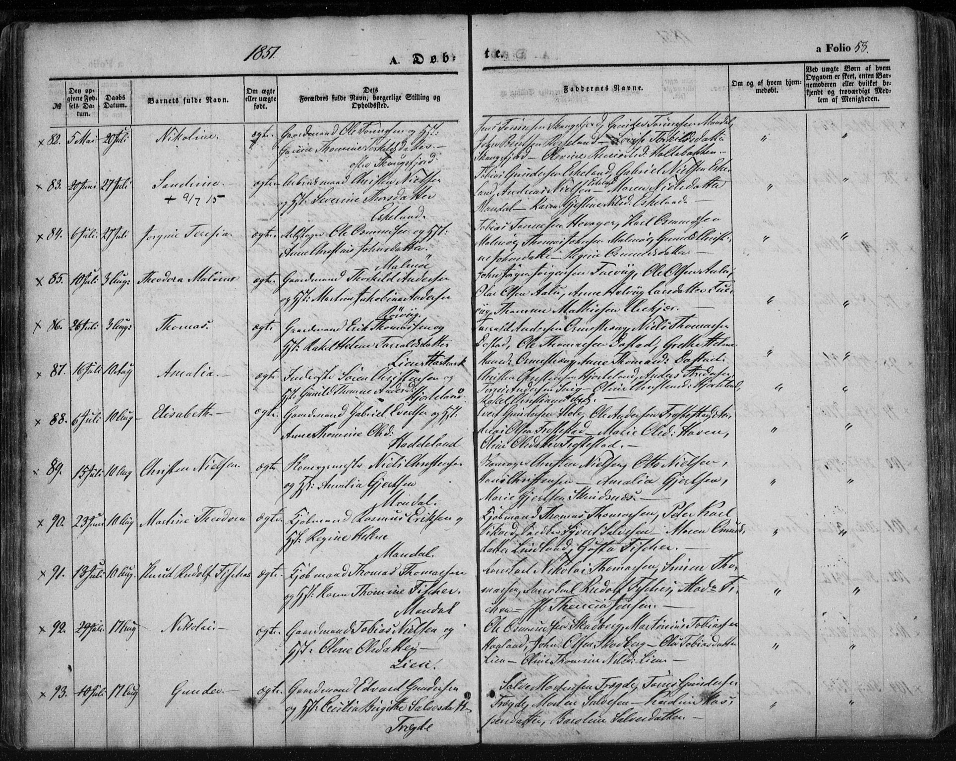Mandal sokneprestkontor, AV/SAK-1111-0030/F/Fa/Faa/L0013: Parish register (official) no. A 13, 1847-1859, p. 58
