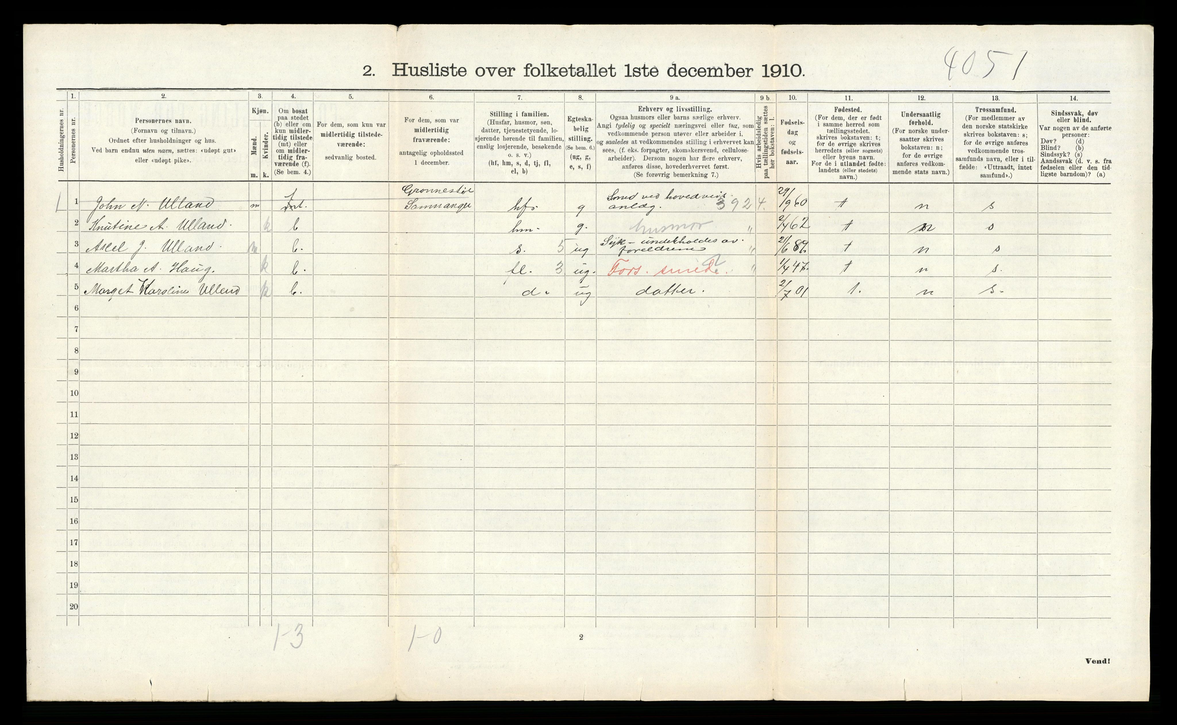 RA, 1910 census for Samnanger, 1910, p. 810