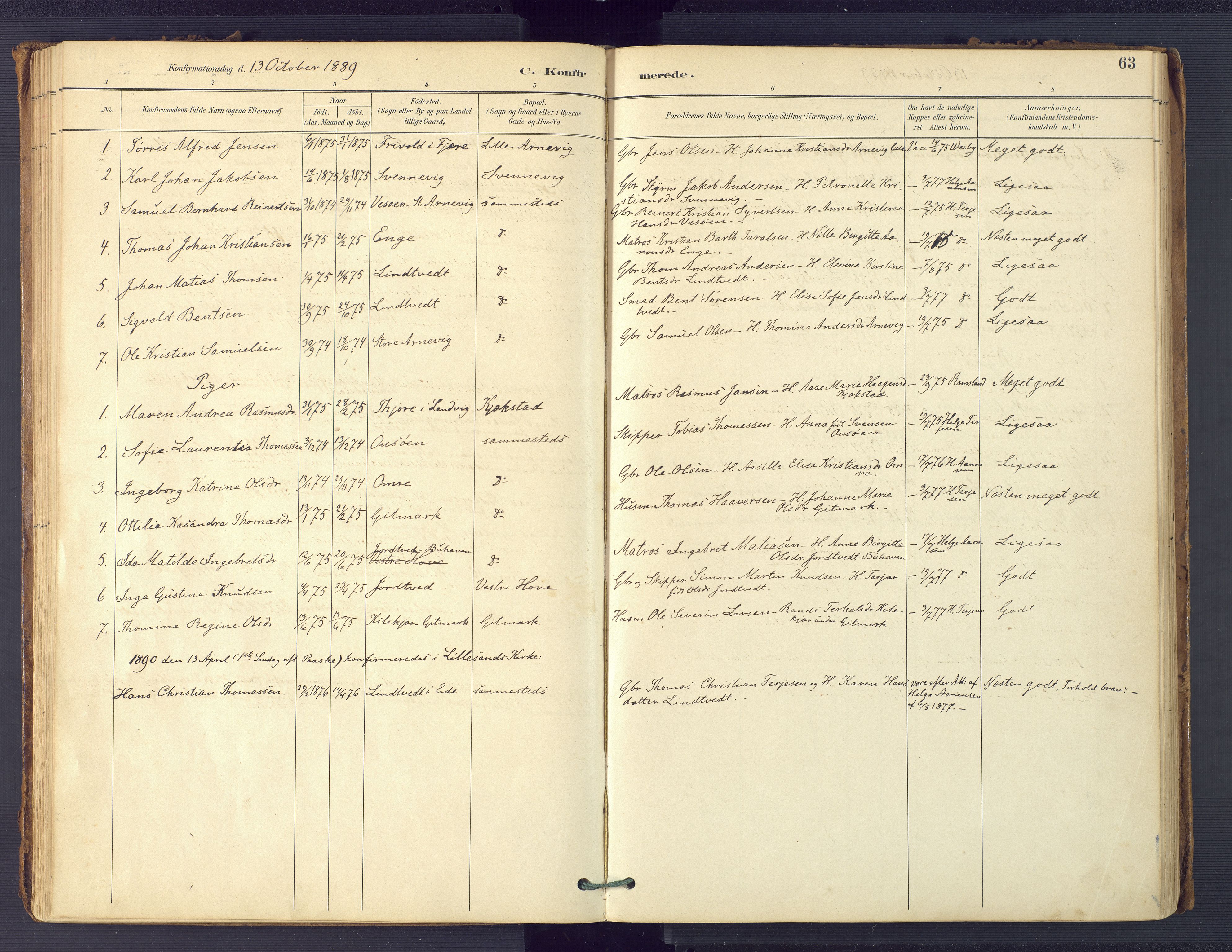Hommedal sokneprestkontor, SAK/1111-0023/F/Fa/Faa/L0003: Parish register (official) no. A 3, 1885-1916, p. 63