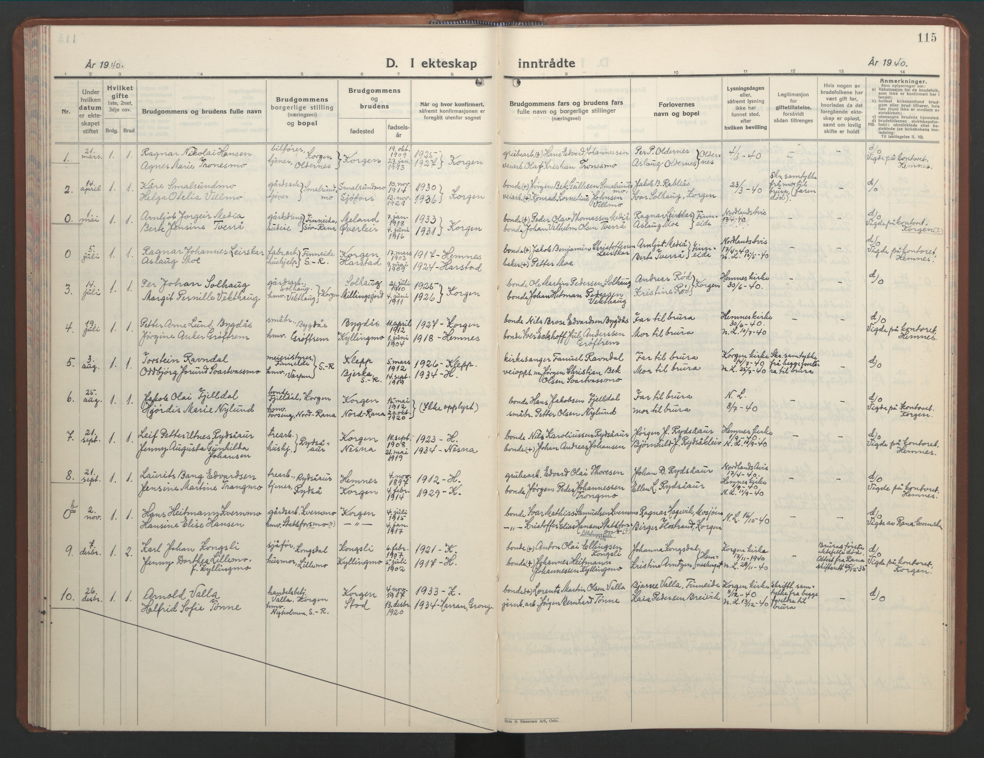 Ministerialprotokoller, klokkerbøker og fødselsregistre - Nordland, AV/SAT-A-1459/826/L0385: Parish register (copy) no. 826C05, 1933-1951, p. 115