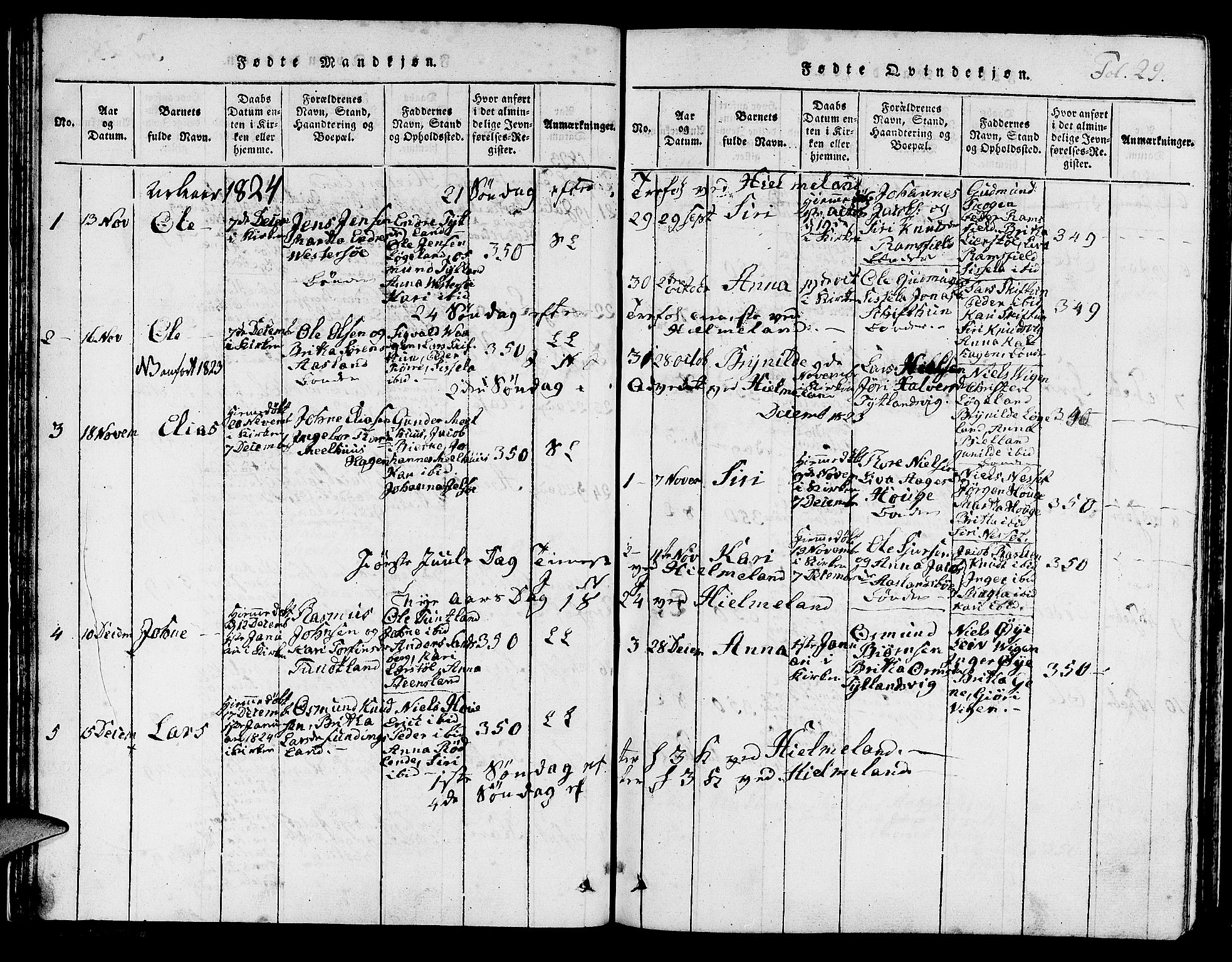 Hjelmeland sokneprestkontor, SAST/A-101843/01/IV/L0003: Parish register (official) no. A 3, 1816-1834, p. 29