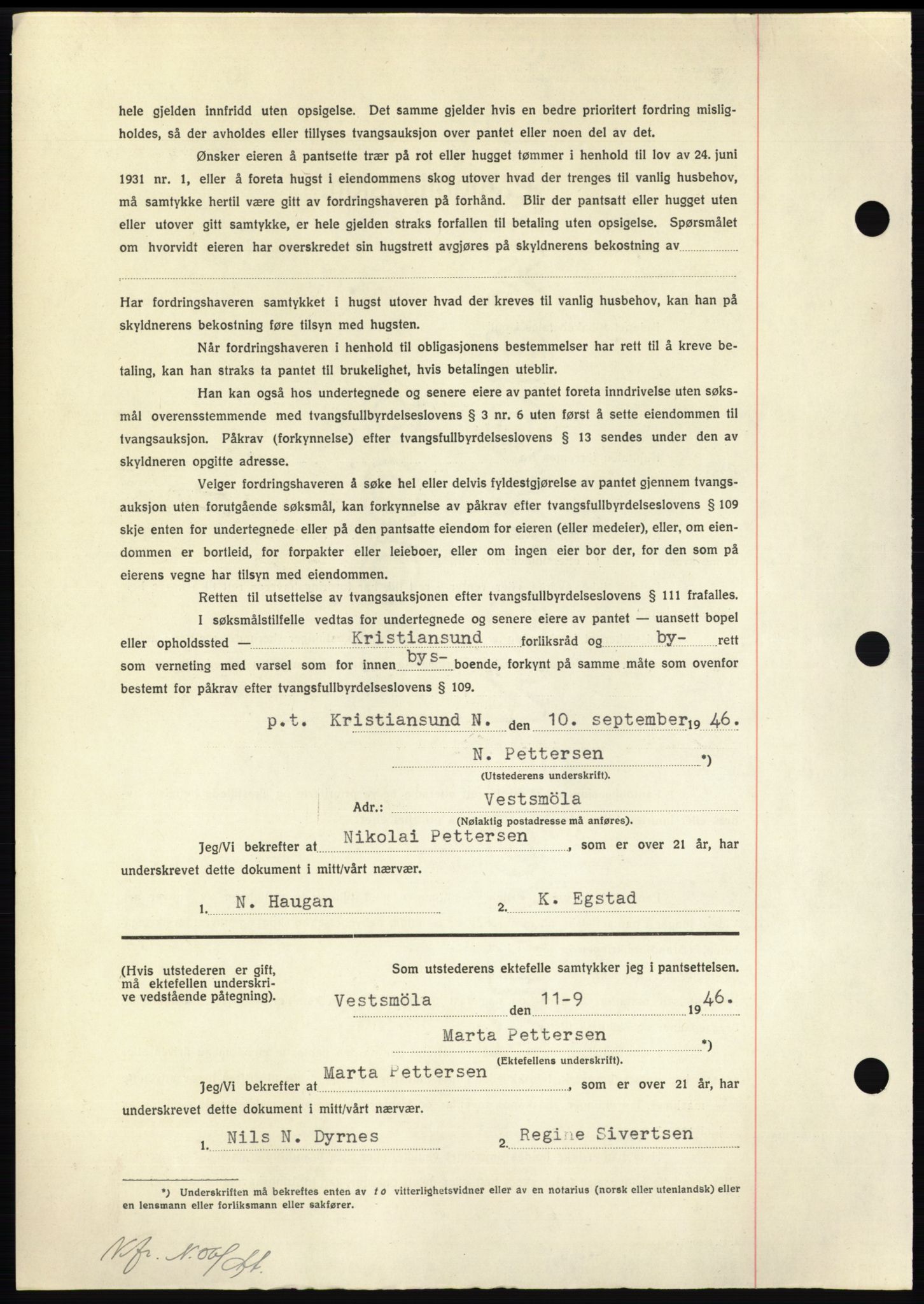 Nordmøre sorenskriveri, AV/SAT-A-4132/1/2/2Ca: Mortgage book no. B94, 1946-1946, Diary no: : 1800/1946