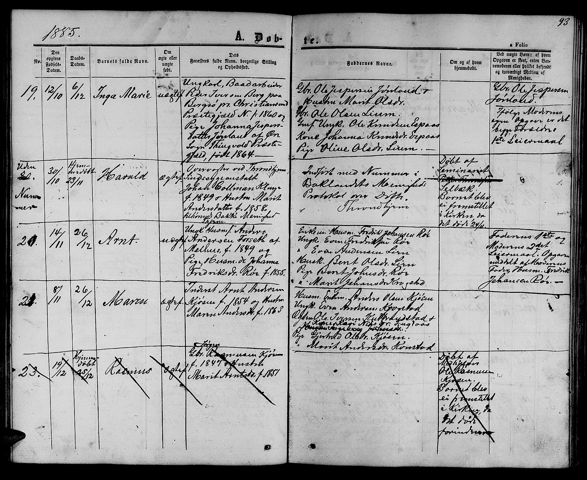 Ministerialprotokoller, klokkerbøker og fødselsregistre - Sør-Trøndelag, AV/SAT-A-1456/694/L1131: Parish register (copy) no. 694C03, 1858-1886, p. 93