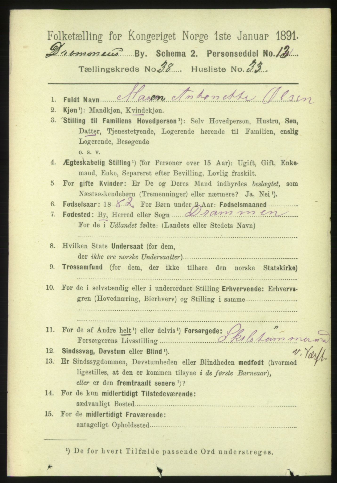 RA, 1891 census for 0602 Drammen, 1891, p. 23296