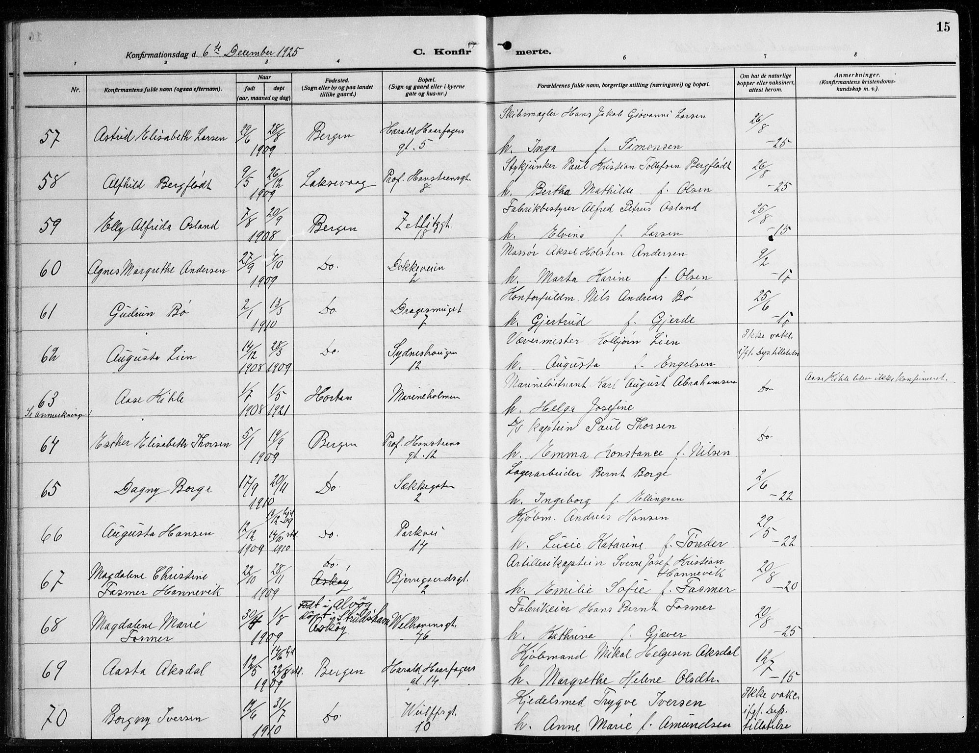 Johanneskirken sokneprestembete, AV/SAB-A-76001/H/Haa/L0010: Parish register (official) no. C 3, 1925-1935, p. 15