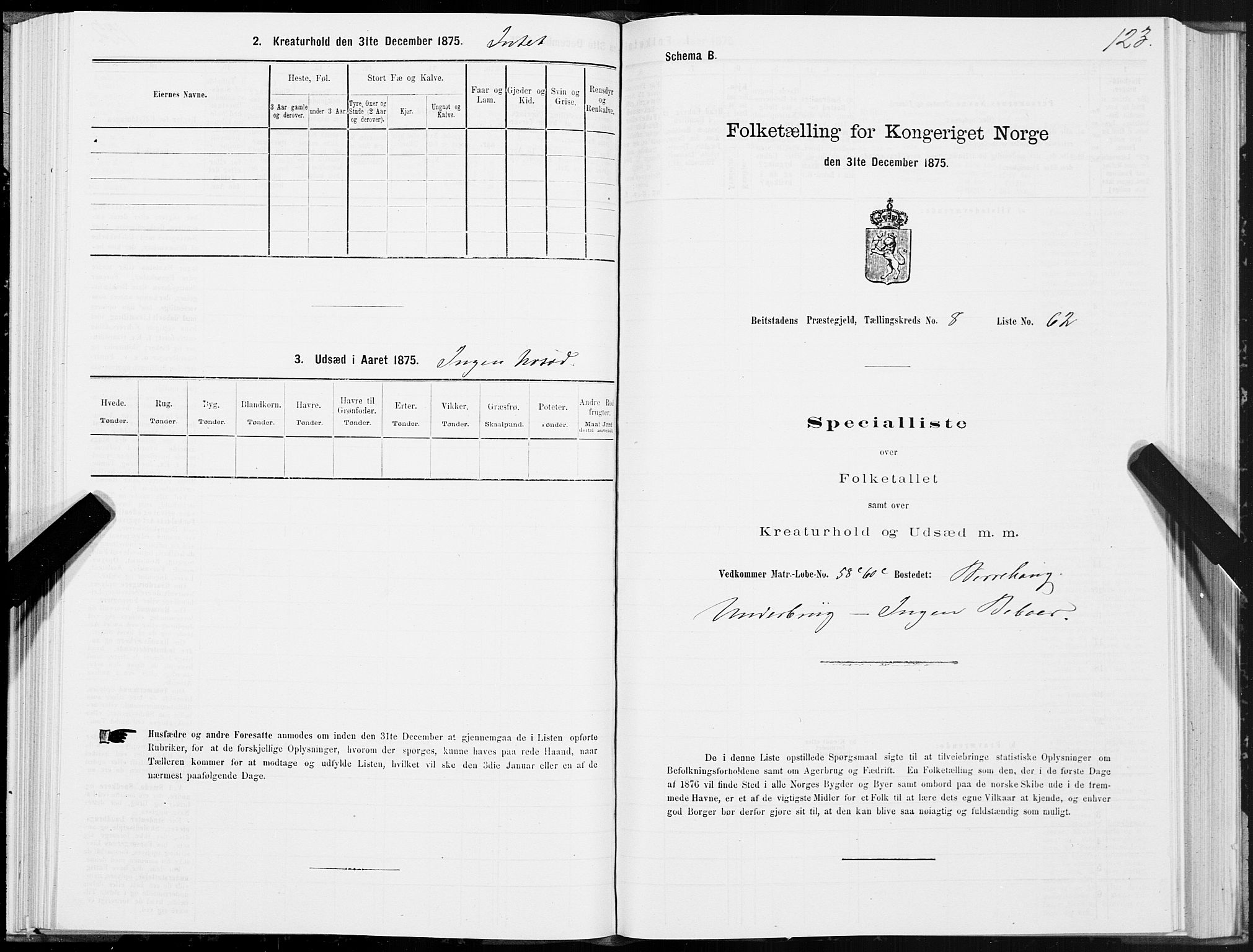 SAT, 1875 census for 1727P Beitstad, 1875, p. 6123