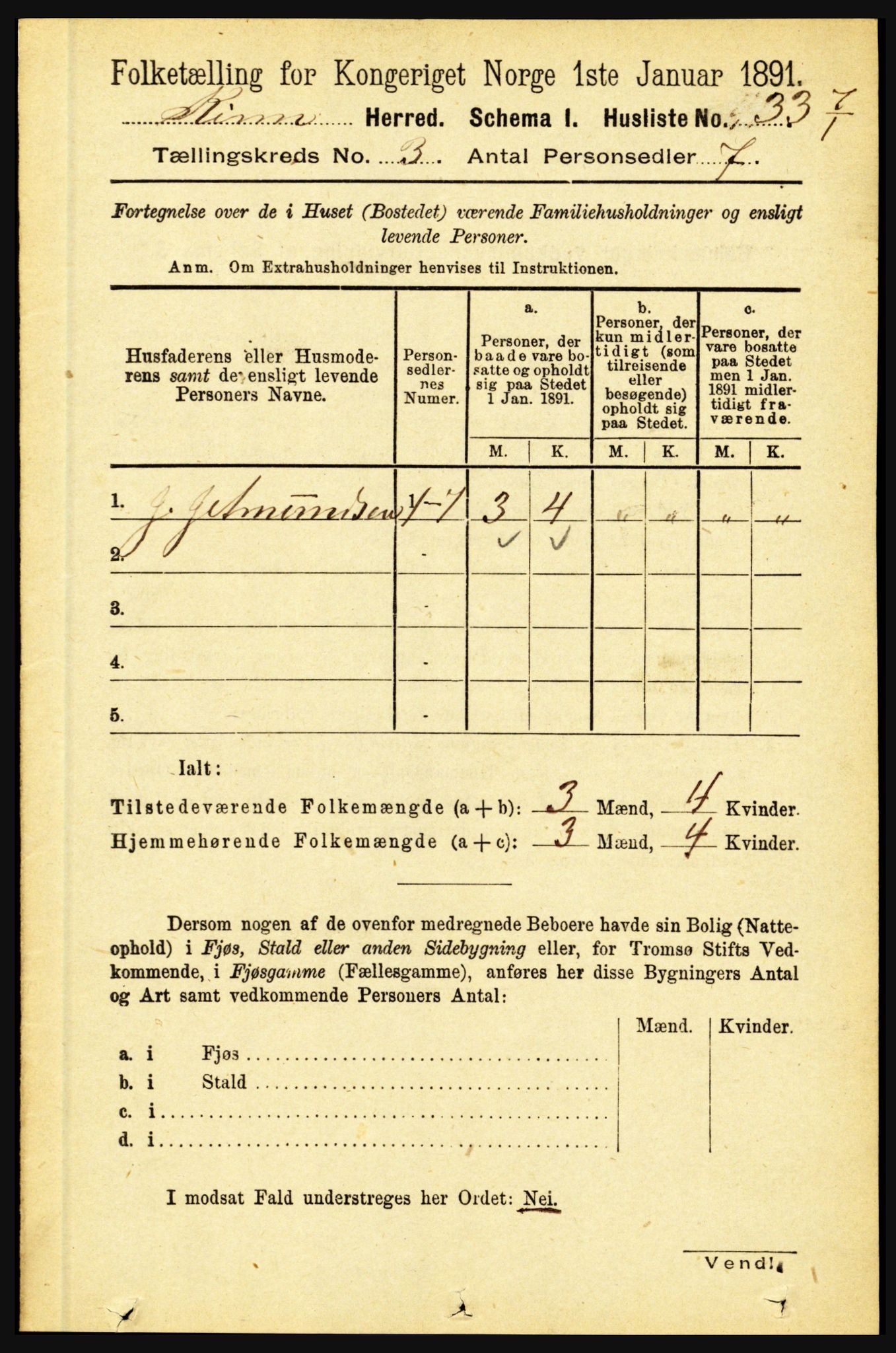 RA, 1891 census for 1437 Kinn, 1891, p. 916