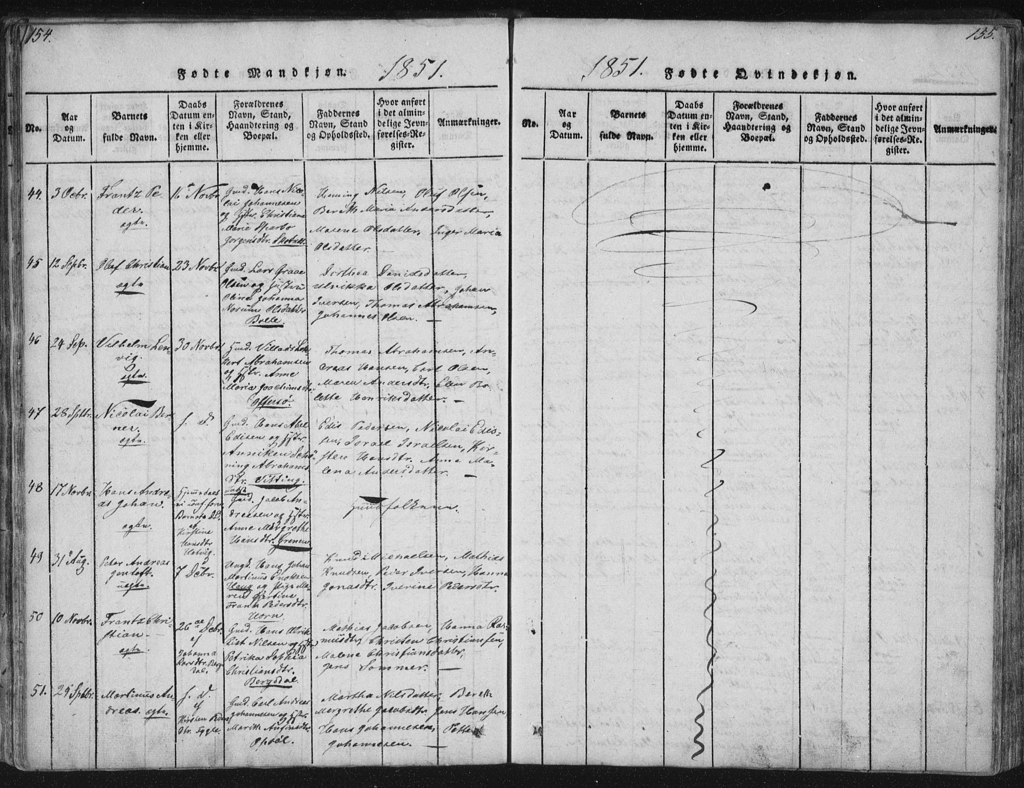 Ministerialprotokoller, klokkerbøker og fødselsregistre - Nordland, AV/SAT-A-1459/881/L1164: Parish register (copy) no. 881C01, 1818-1853, p. 154-155