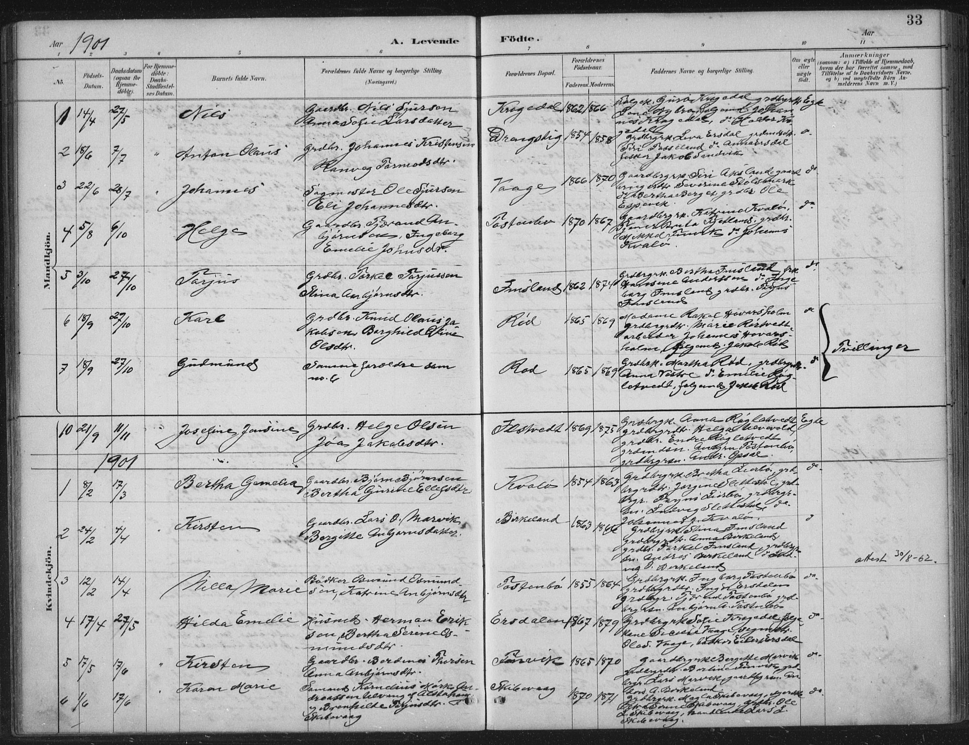 Vikedal sokneprestkontor, SAST/A-101840/01/IV: Parish register (official) no. A 12, 1886-1929, p. 33