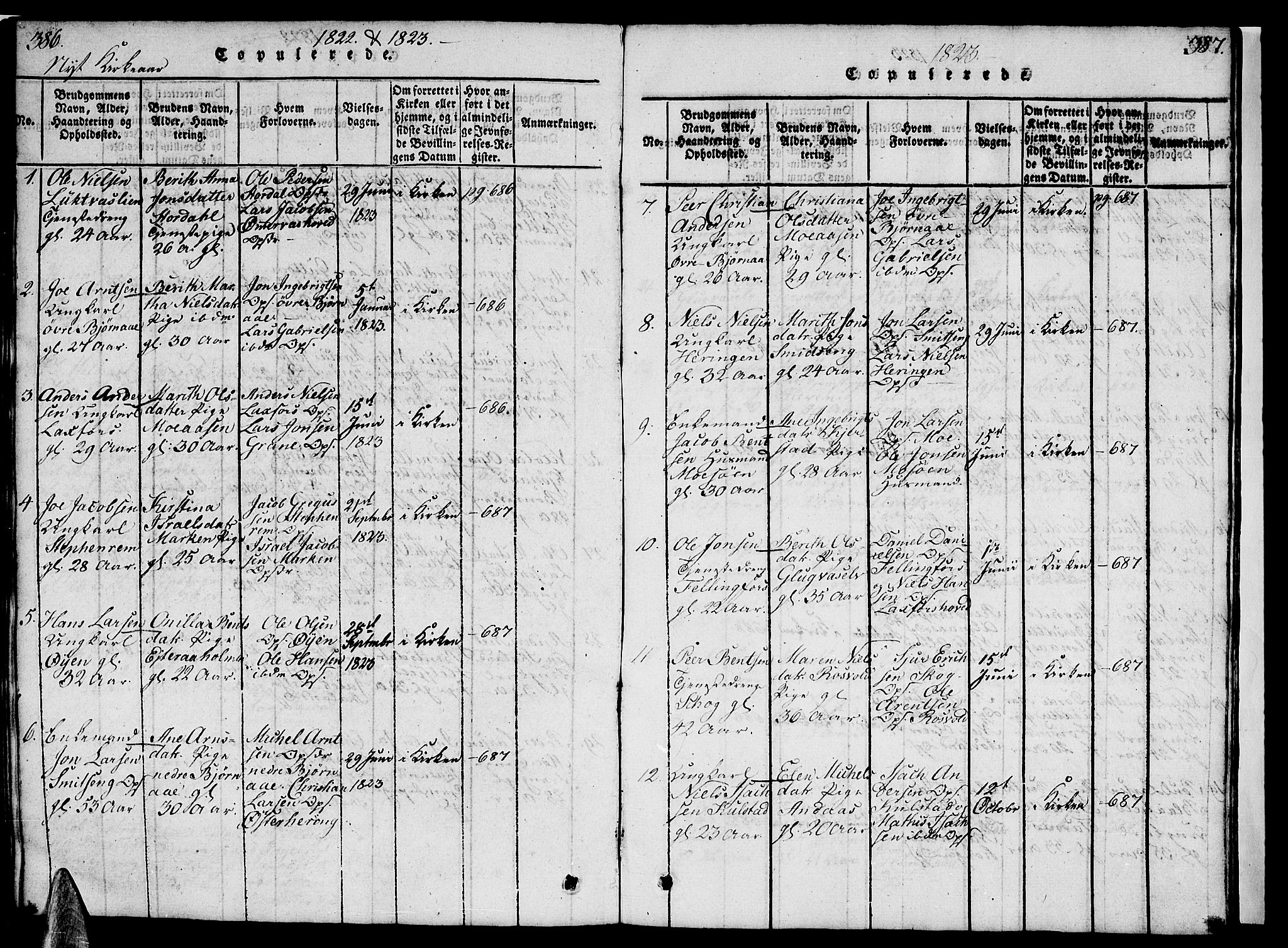 Ministerialprotokoller, klokkerbøker og fødselsregistre - Nordland, AV/SAT-A-1459/820/L0299: Parish register (copy) no. 820C01, 1820-1825, p. 386-387